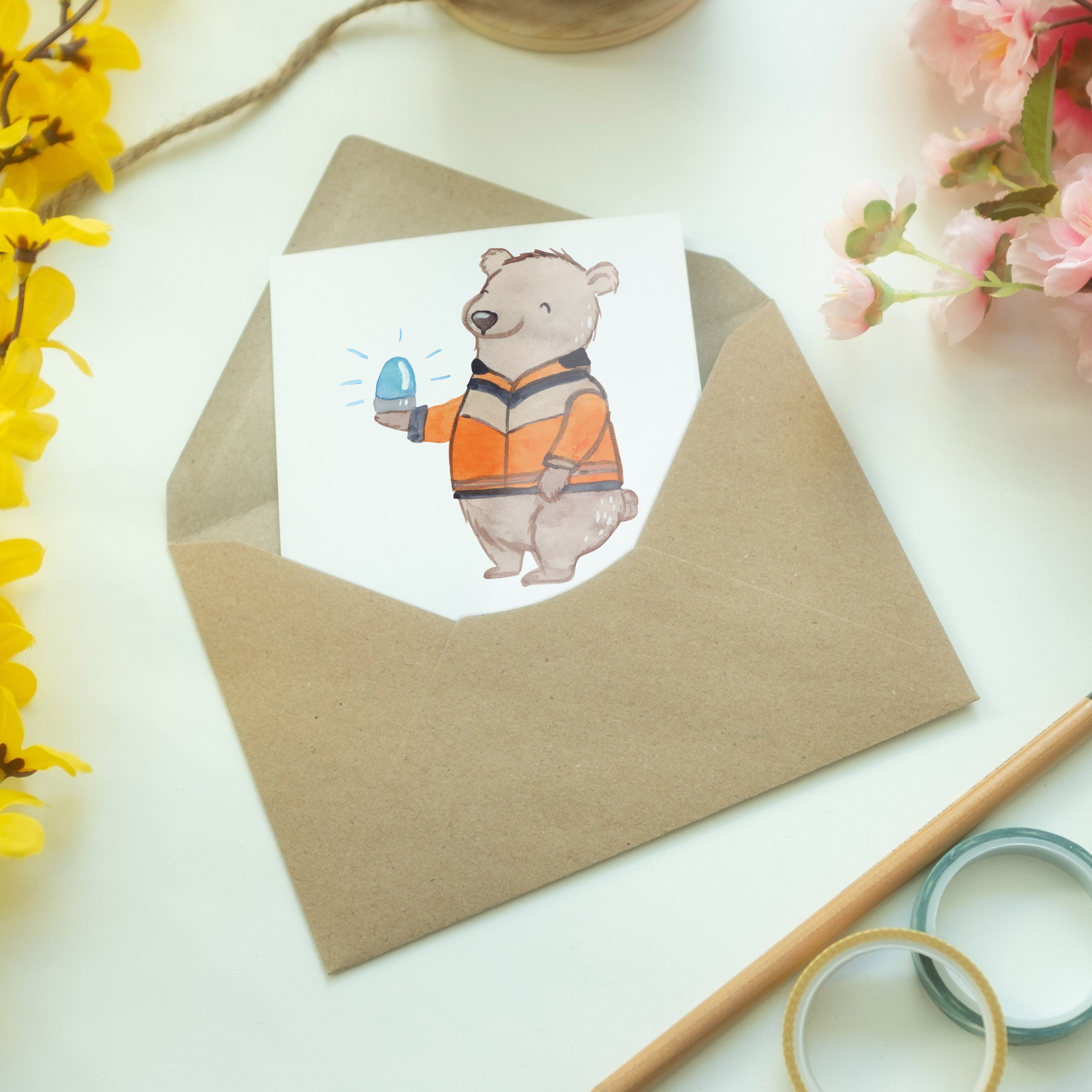 Mr. & Mrs. Panda mit Geschenk, Grußkarte Herz Glückwunschkarte, - Weiß Hoc Rettungswagenfahrer 