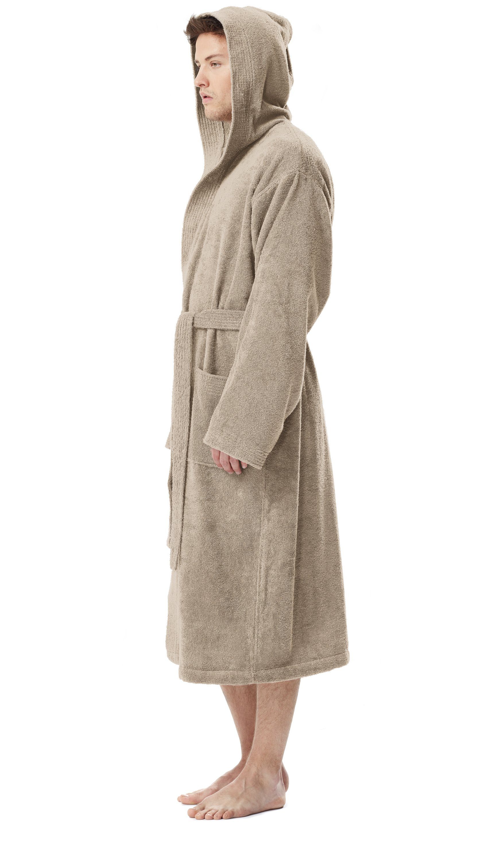 Arus Herrenbademantel Pacific, waden lang, mit Kapuze, 100% Baumwolle, für Spa & Zuhause, 100% Baumwolle, Kapuze, Gürtel, mit Kapuze, wadenlang, 100% Baumwolle
