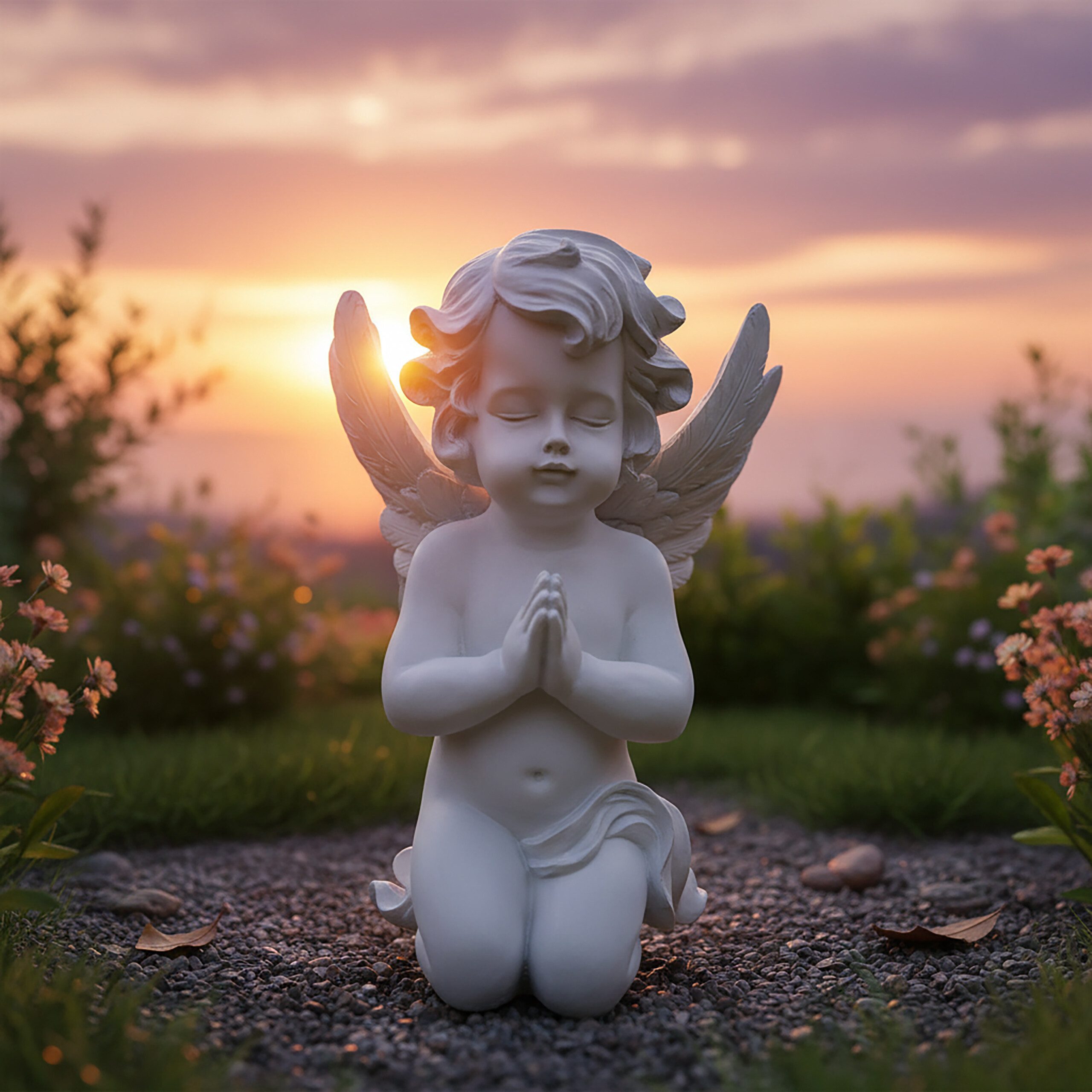 relaxdays Engelfigur Betender Grabengel (1 St), Creme – Bild 5 von 5