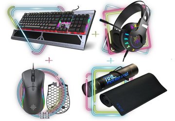 INCA Gaming Set 4in1 RGB Gaming-Tastatur Gaming-Maus, Mauspad und Headset Gaming-Headset