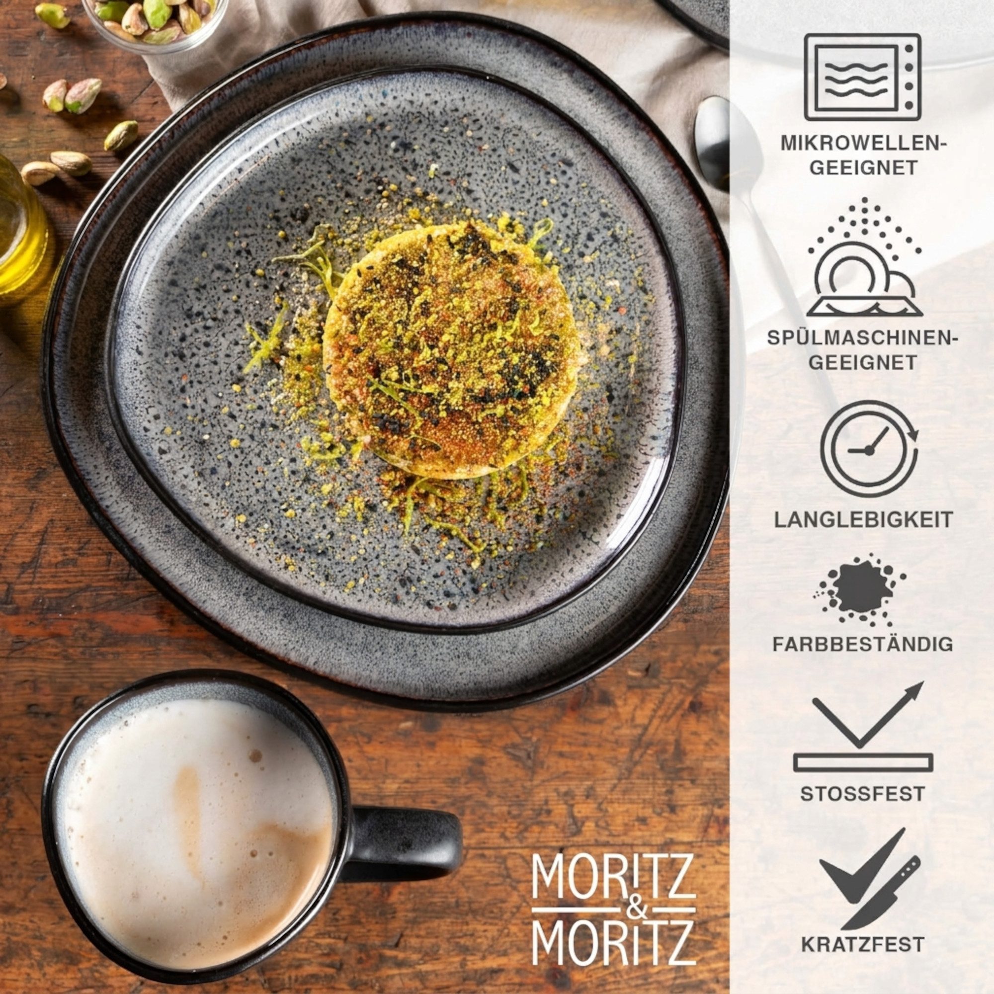 Moritz & Moritz Tafelservice ORGANIC Geschirrset 24tlg Grau (24-tlg), 6 Personen, Steinzeug, Kombigeschirr für 6 Personen – Bild 4 von 5