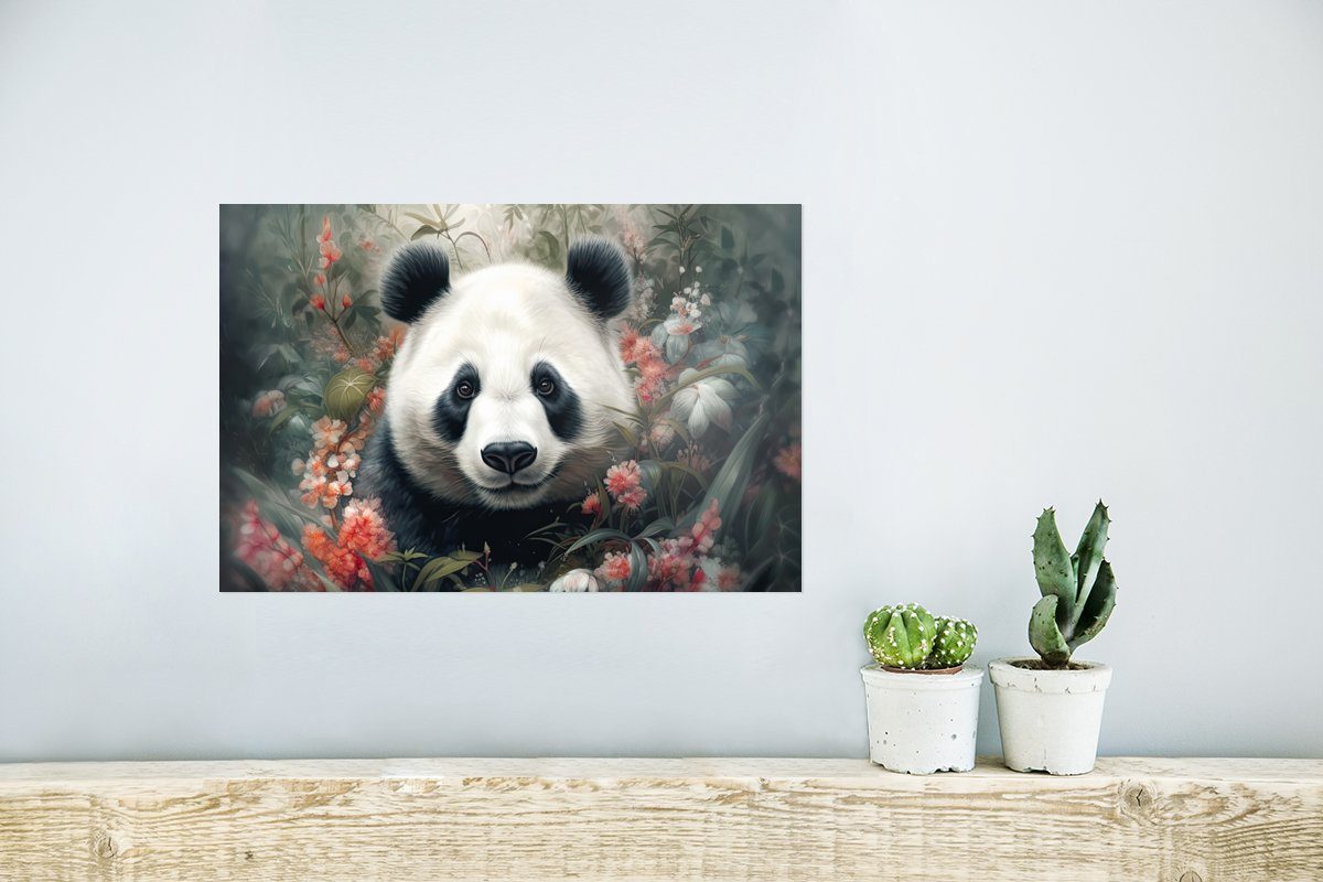 MuchoWow für Poster, Wohnzimmer, Blumen Wildtiere Natur, Ohne Poster - - Panda Wandbild, St), - (1 Wandposter Rahmen
