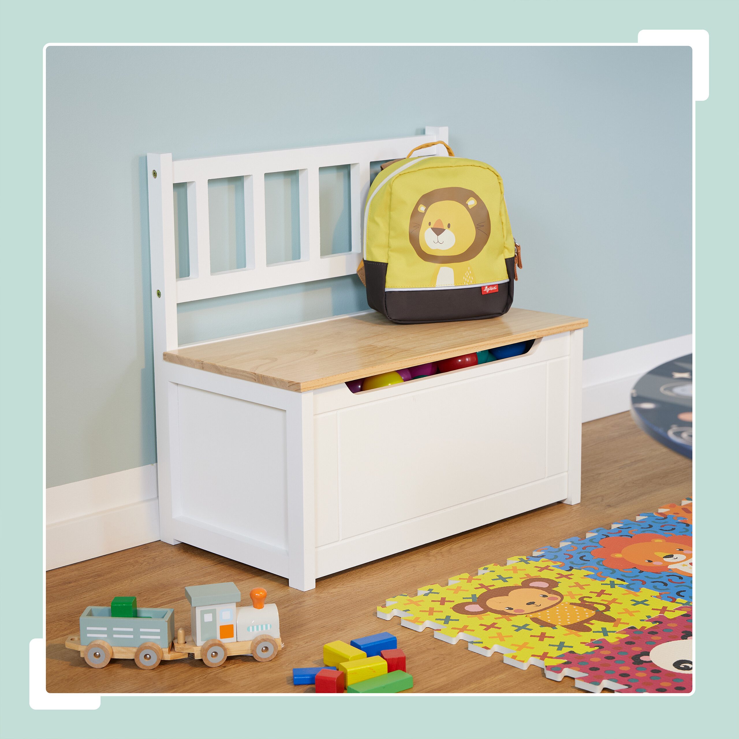relaxdays Sitzbank Kinderbank mit Stauraum (1-St), Weiss-braun