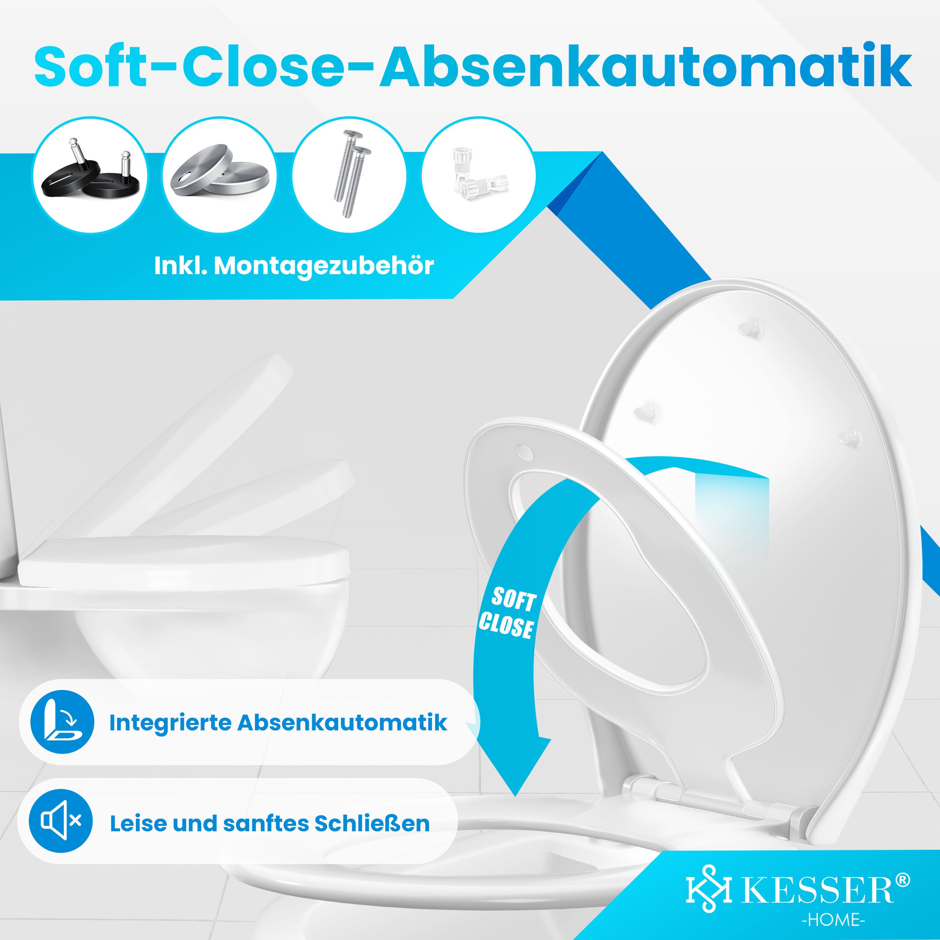 KESSER WC-Sitz, Toilettendeckel mit Absenkautomatik & Softclose aus Duroplast