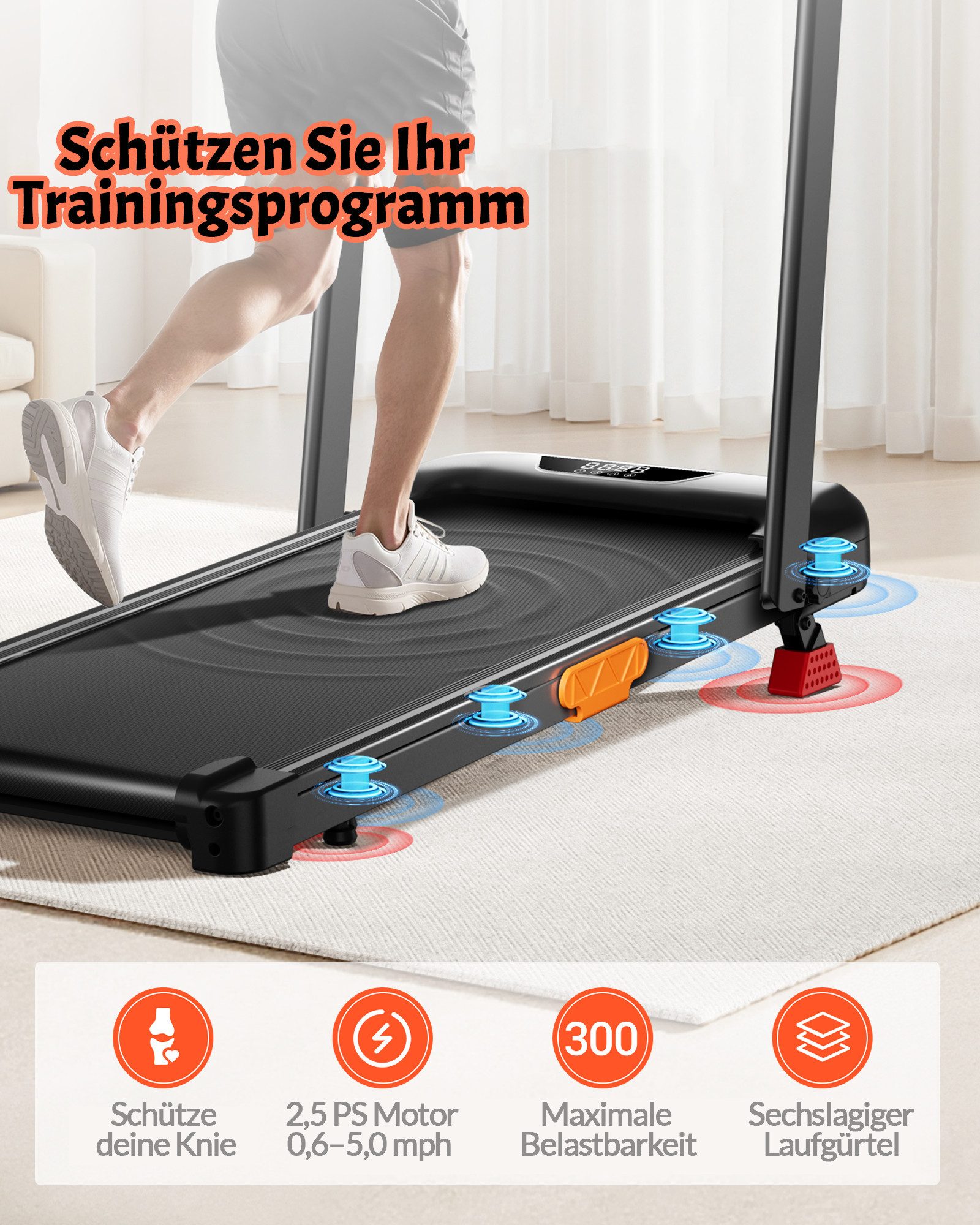 BAYMATE Laufband 15 % klappbares Laufband, 6-in-1-Kipplaufband (mit Bürstenlosem Motor, Walking Pad mit Steigung max. Belastung 136 kg)