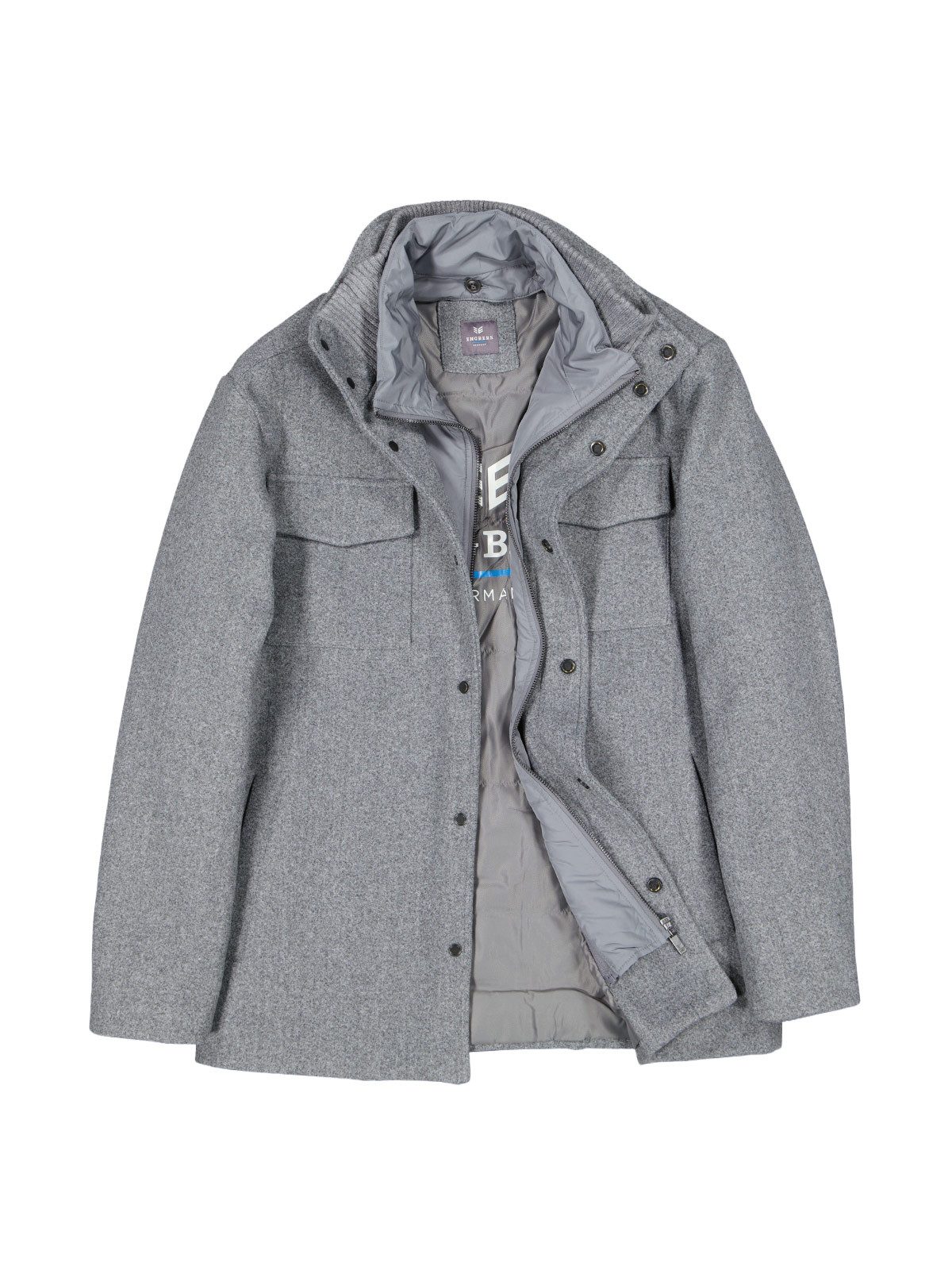 ENGBERS GERMANY Steppjacke Herren Wolljacke mit herausnehmbaren Inlet, Silbergrau