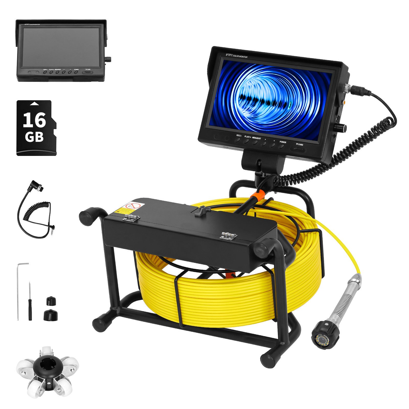 GarveeMore Industrie-Endoskop mit Kabel Inspektionskamera (9″ Monitor 1080P, IP68-Kamera mit 12 LEDs, 4500mAh Akku)