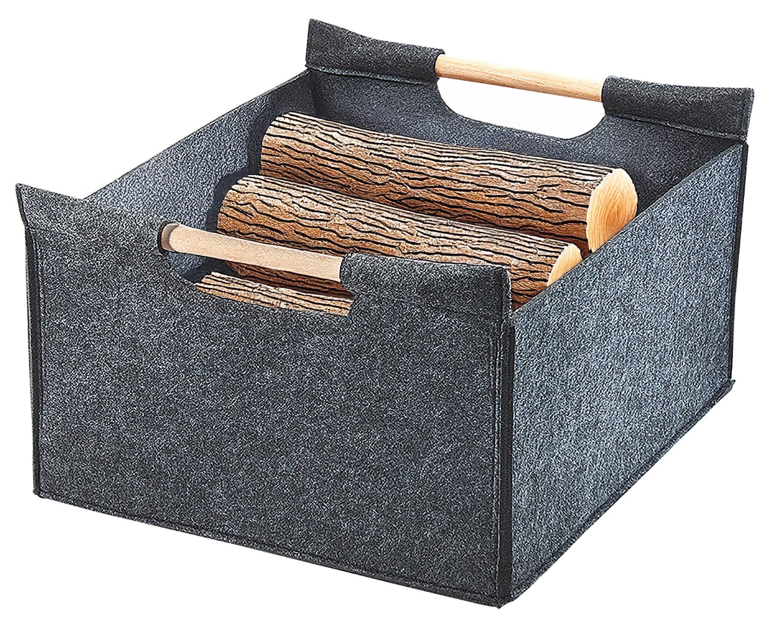Kobolo Kaminholzkorb Holztrage aus Filz mit Holzgriffen