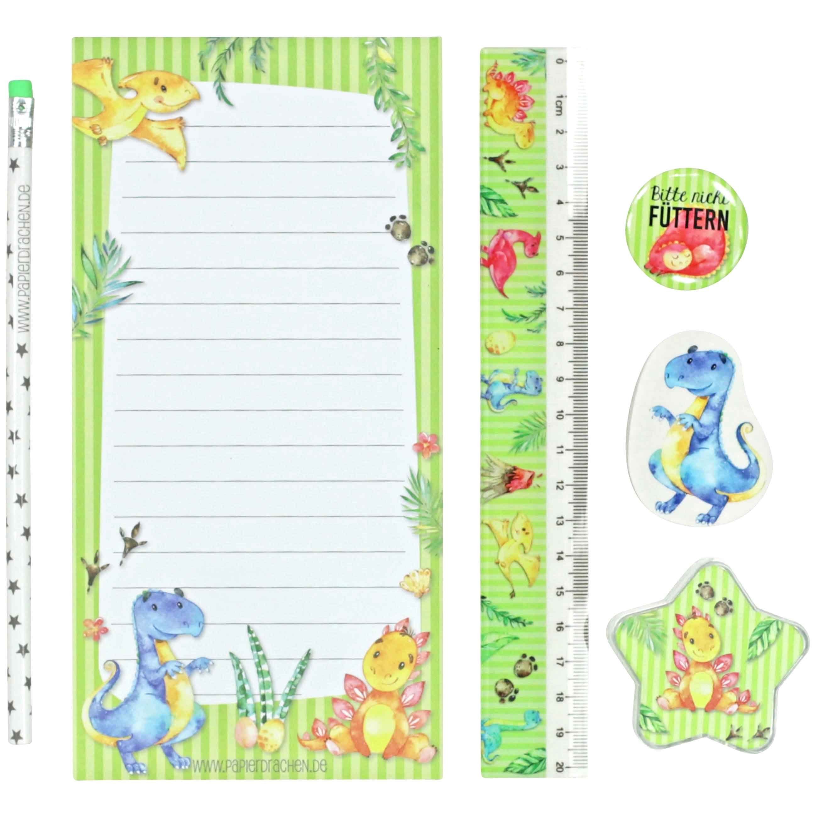 PAPIERDRACHEN Federmäppchen 6-teiliges Schreibset - Dino