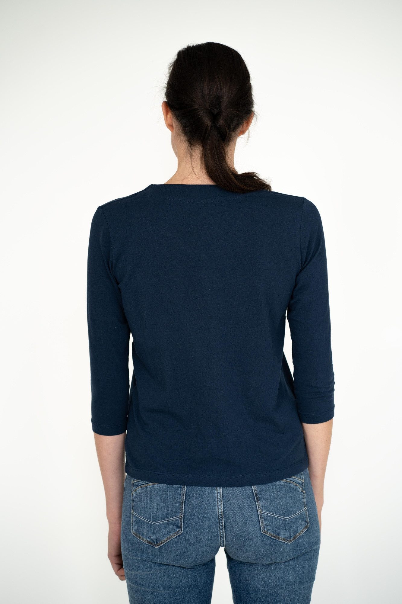 einfach Schön 3/4-Arm-Shirt Ramona V-Ausschnitt marine aus Baumwolle, unifa günstig online kaufen