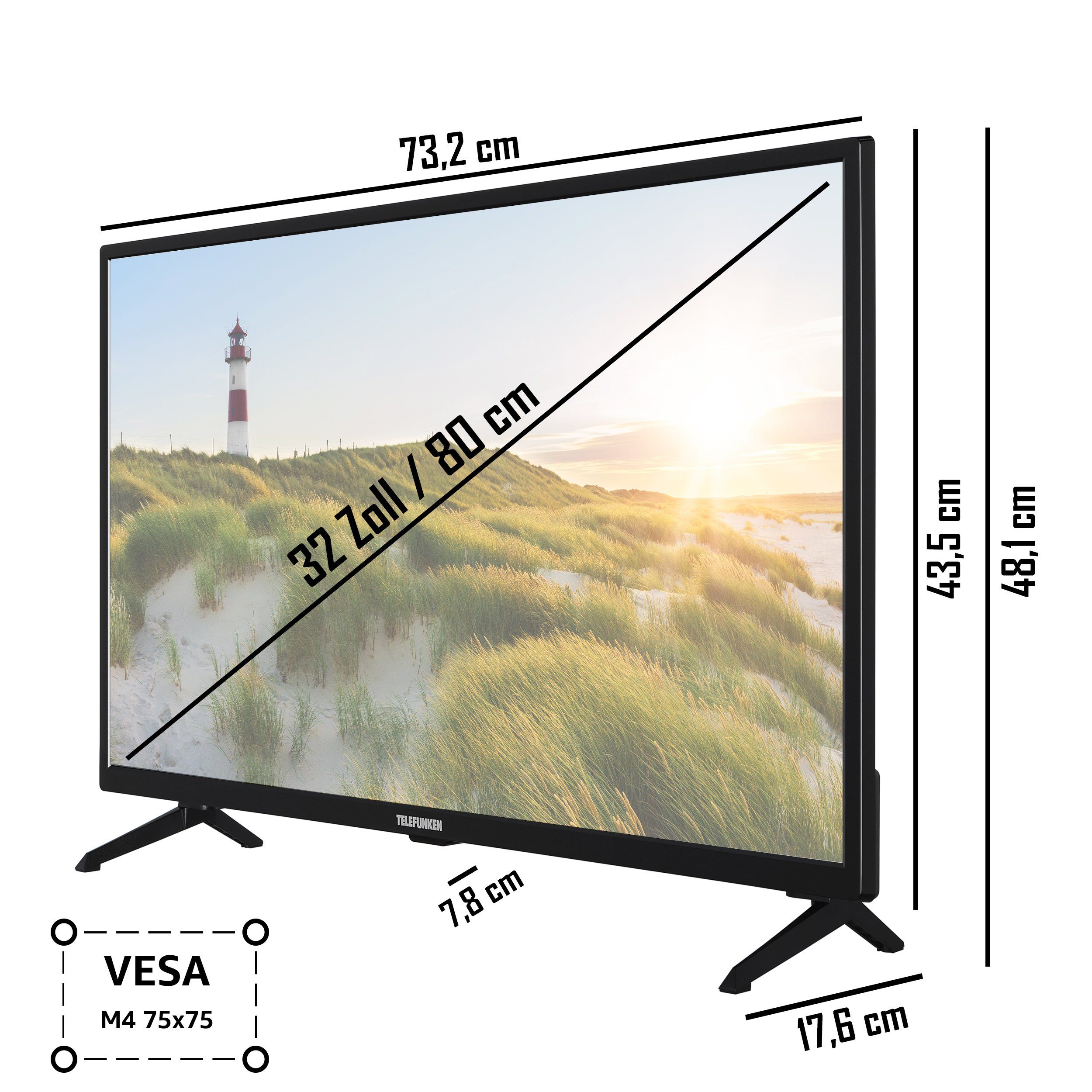 cm/32 TV, (80 Smart gratis) Zoll, Telefunken HDR, XF32SN550S HD+ LCD-LED HD, 6 Full - Triple-Tuner Monate Fernseher