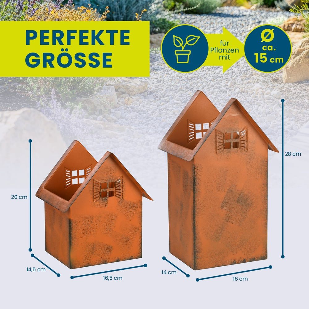 Hoberg Blumenkasten Rost-Pflanztöpfe 2er-Set 20cm & 28cm, Deko Garten Balkon Terrasse Pflanzgefäß Windlicht – Bild 3 von 5