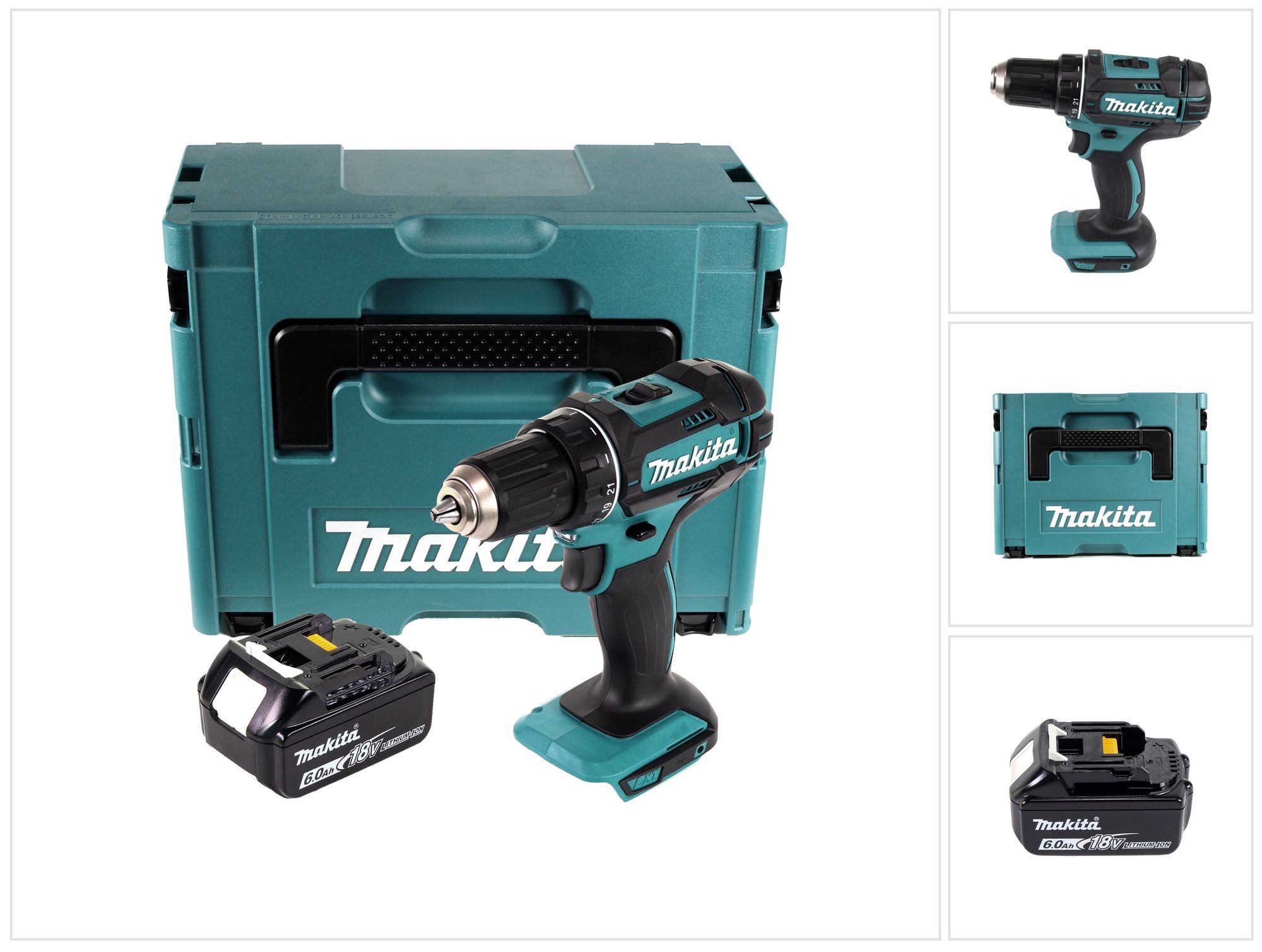Makita Akku-Schrauber DDF 482 G1J Akku Bohrschrauber 18 V 62 Nm + 1x Akku 6,0 Ah + Makpac
