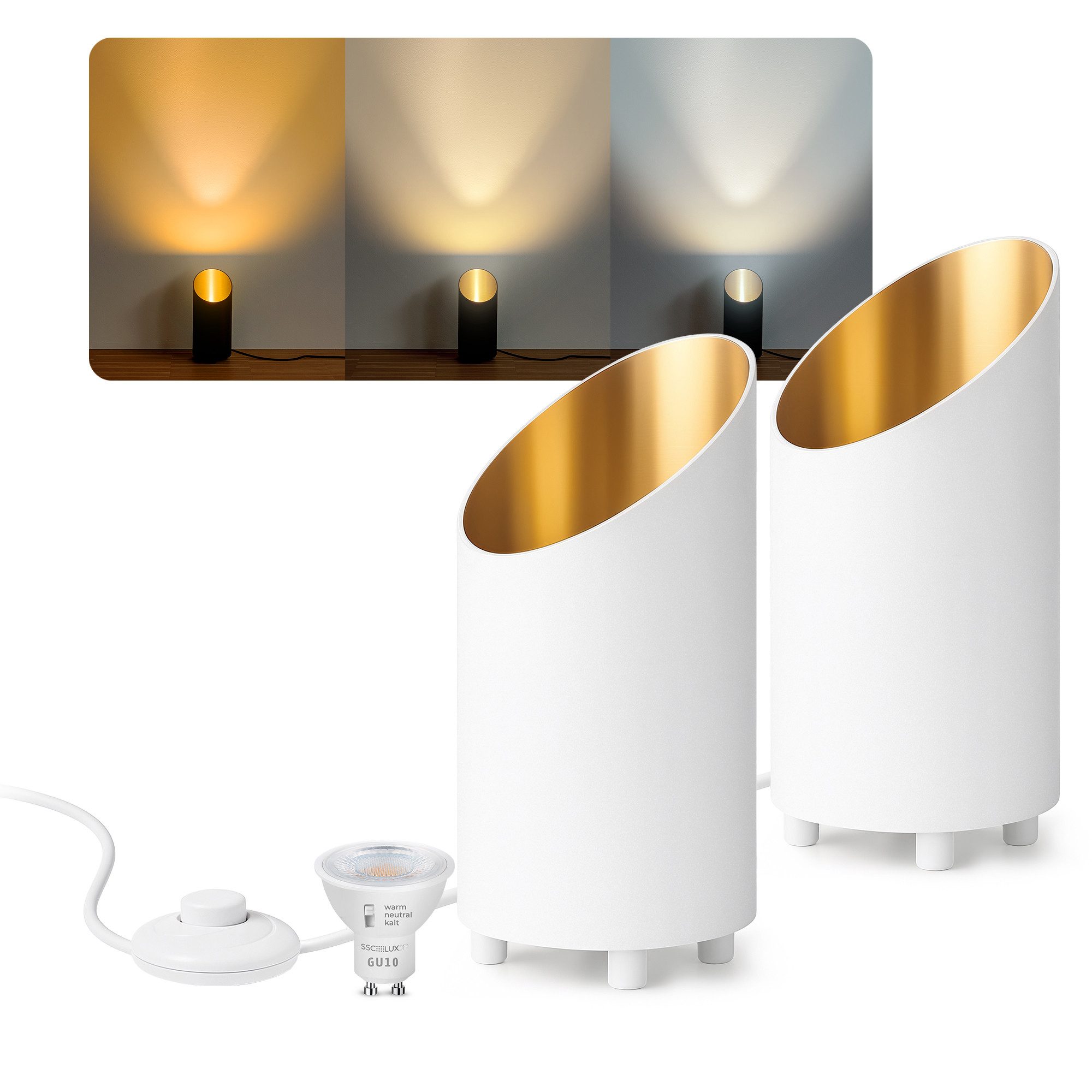 SSC-LUXon LED Spiegelleuchte Möbellampe AUREVA mit LumiFLEX GU10 6W Birne 3in1 warm, neutral, kalt, Warmweiß bis Tageslicht