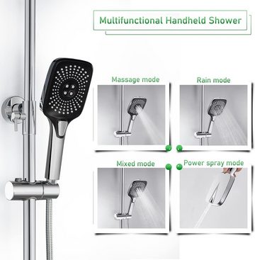 SHANFO Duschsystem mit Thermostat,Regendusche mit armatur,Duscharmatur Duschset, 1 Strahlart(en), mit 4 Funktion Handbrause und 11.8 * 7.5 Inch Kopfbrause