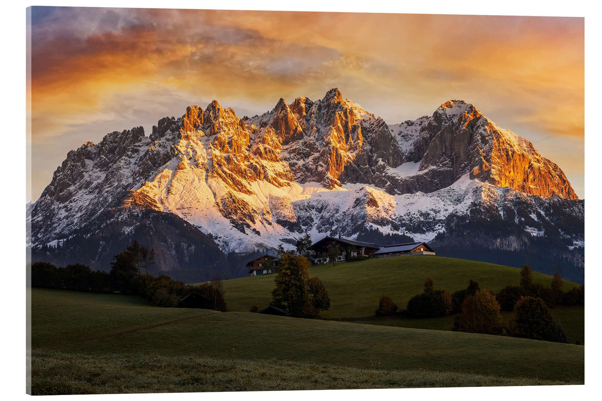 Posterlounge Wandbild Wilder Kaiser bei Sonnenaufgang, Dieter Meyrl, erhältlich als Poster, Leinwandbild, Wandsticker oder Acrylglasbild