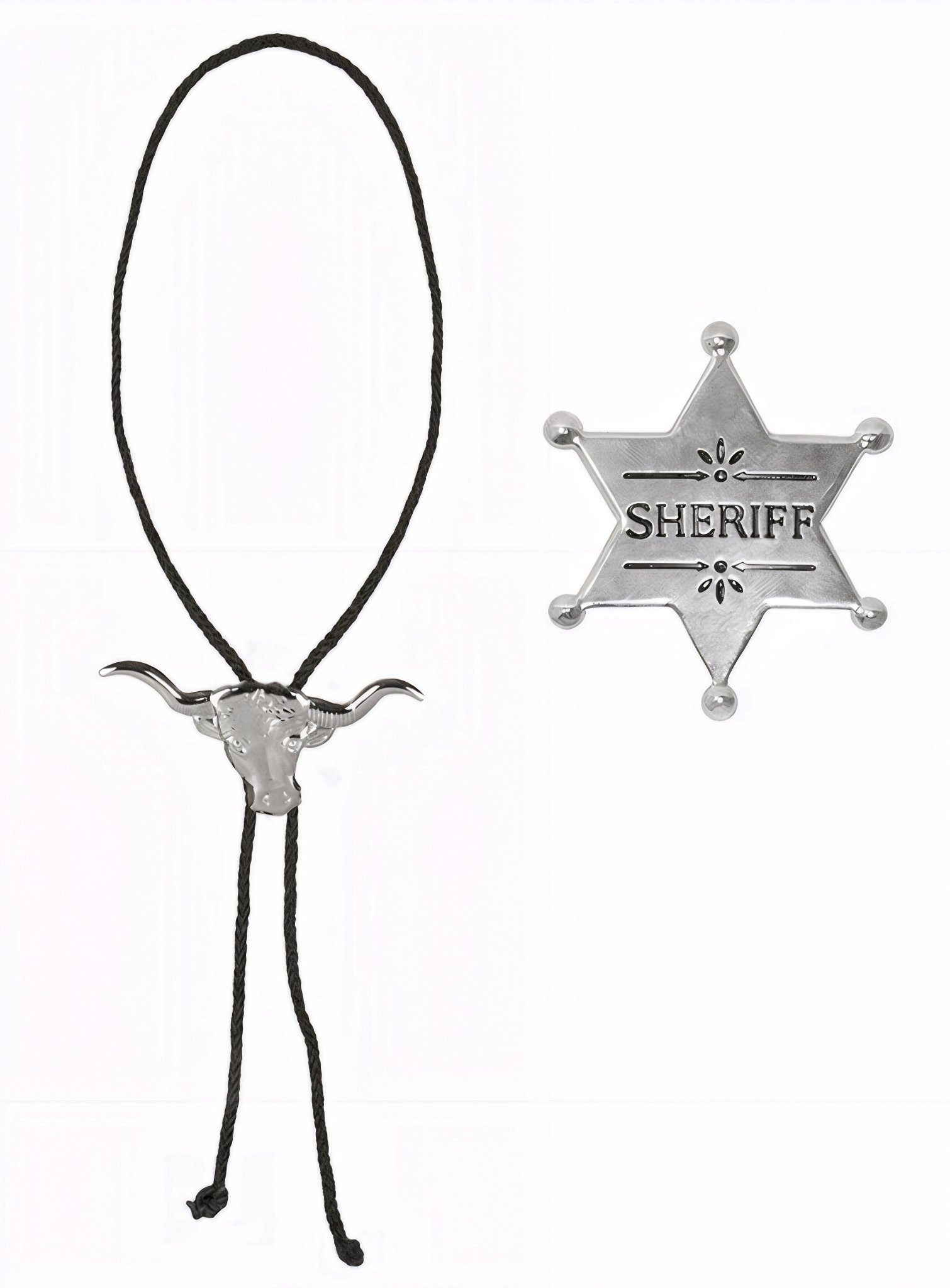Boland Cowboy-Kostüm Sheriffstern & Cowboykette, Metallener Schmuck für Gesetzeshüter im Wilden Westen