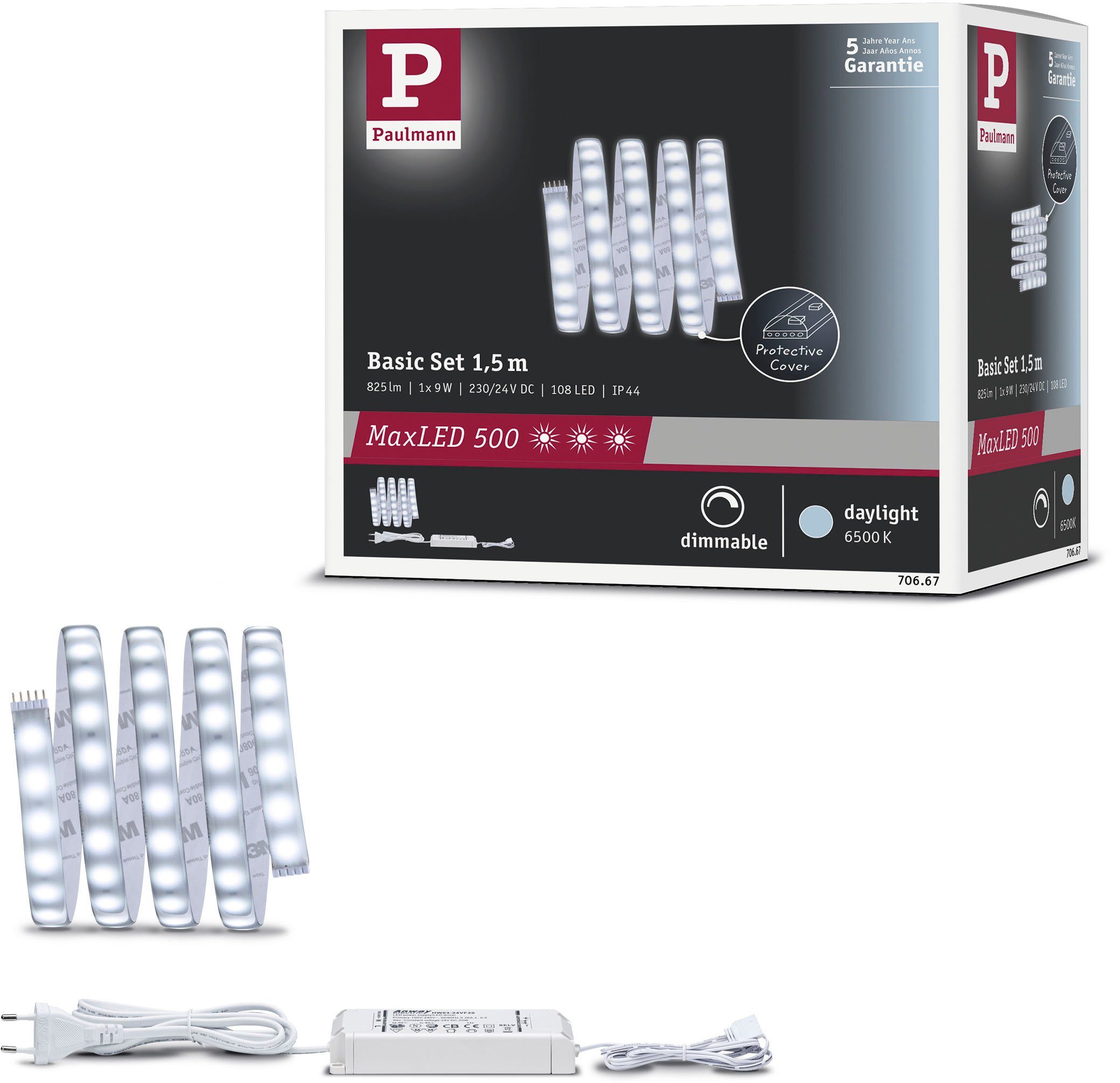 Paulmann LED-Streifen MaxLED 500 Basisset 1,5m Tageslichtweiß IP44 8,5W 825lm beschichtet, 1-flammig