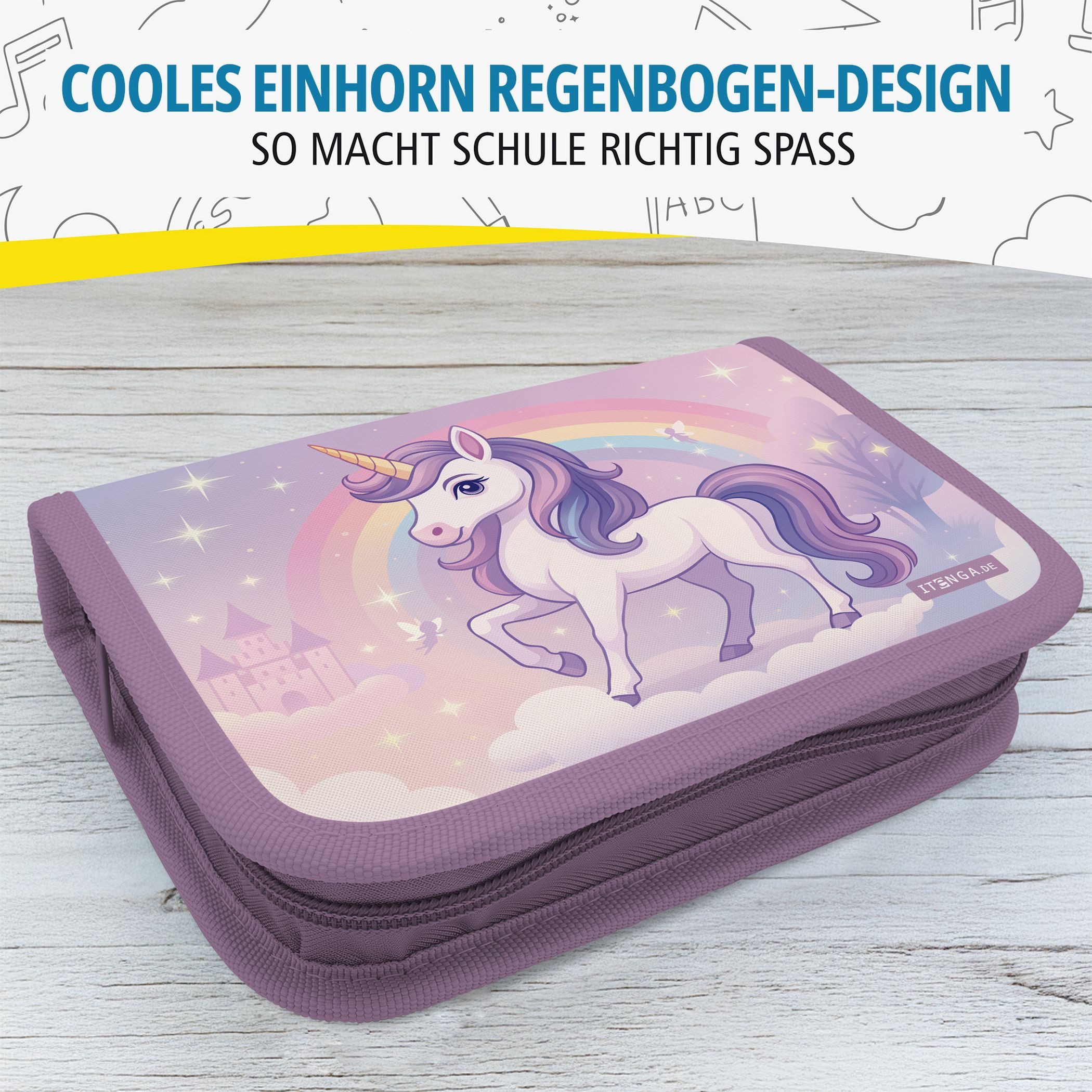 itenga Federmäppchen itenga Schüler-Etui Mäppchen Einhorn Zauberwolke 28 teilig (gefüllt) 1