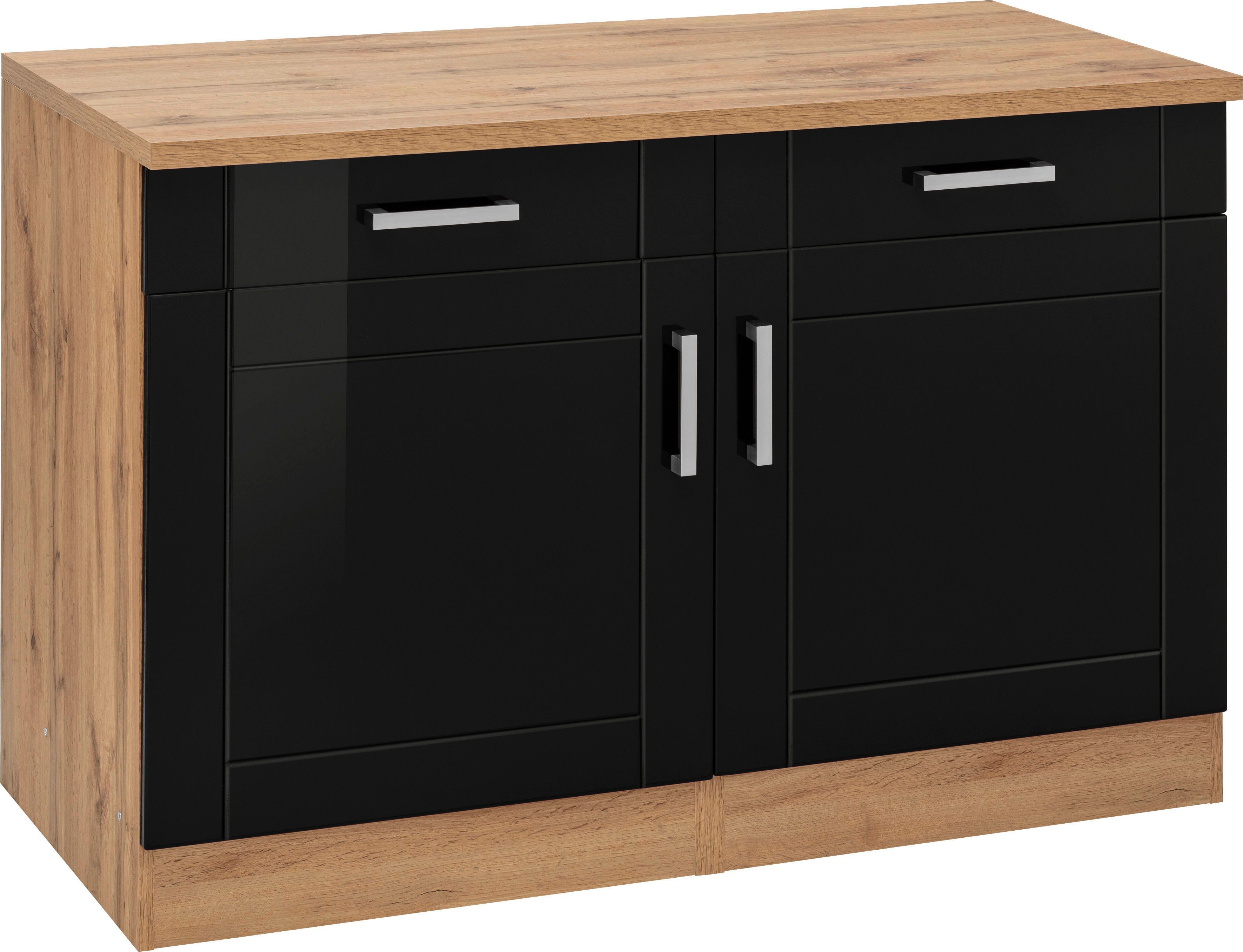 KOCHSTATION Unterschrank KS-Tinnum 120 cm breit, Metallgriffe, MDF Fronten, 2 Schubkästen, 2 Türen