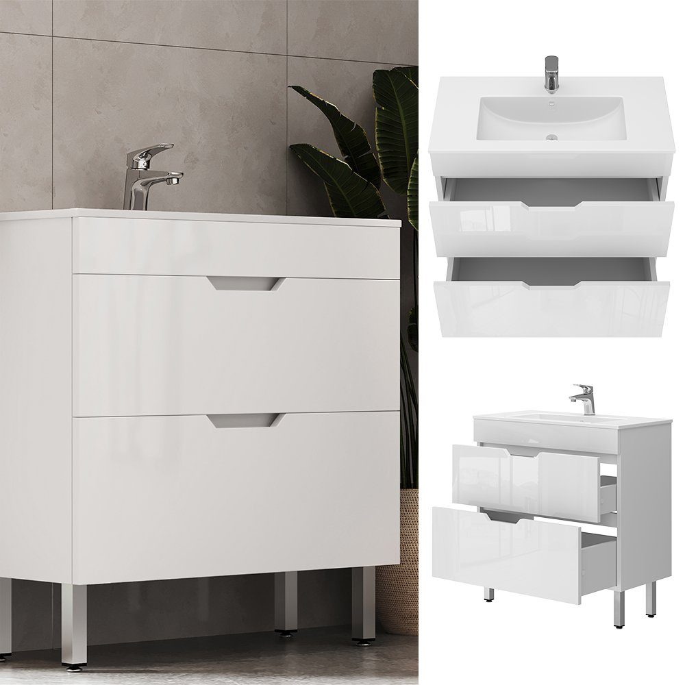 Vicco Badmöbel-Set Clayton, Weiß Hochglanz, 2 Teile, Unterschrank 80 cm, (2 günstig online kaufen