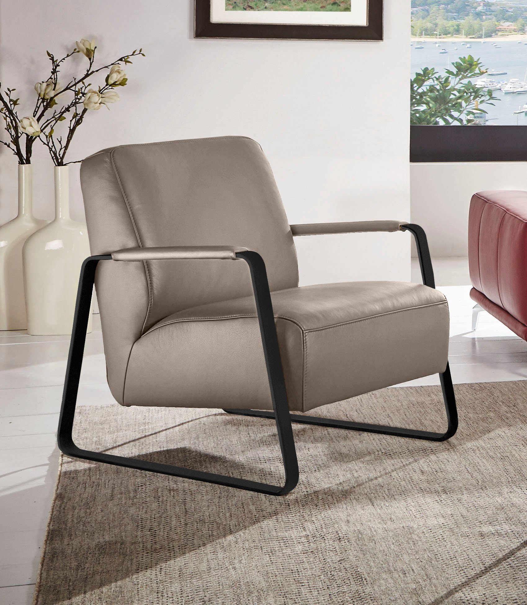 W.SCHILLIG Cocktailsessel quadroo Loungesessel, mit bezogenen Armlehnen, Gestell in Schwarz pulverbeschichtet