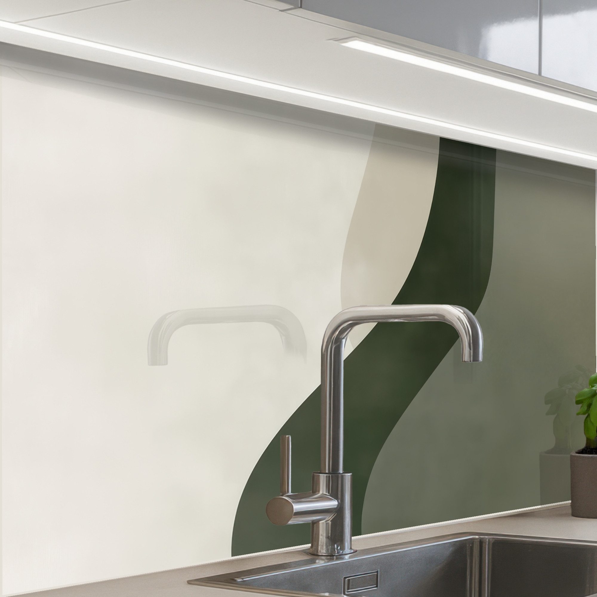 KitchenYeah Küchenrückwand Muster selbstklebend (keine Folie) Japandi - Grün - Abstrakt - Modern, (1-tlg), Spritzschutz, Küche, Rückwand, Küchenwand, Küchenfront, 30x20 cm