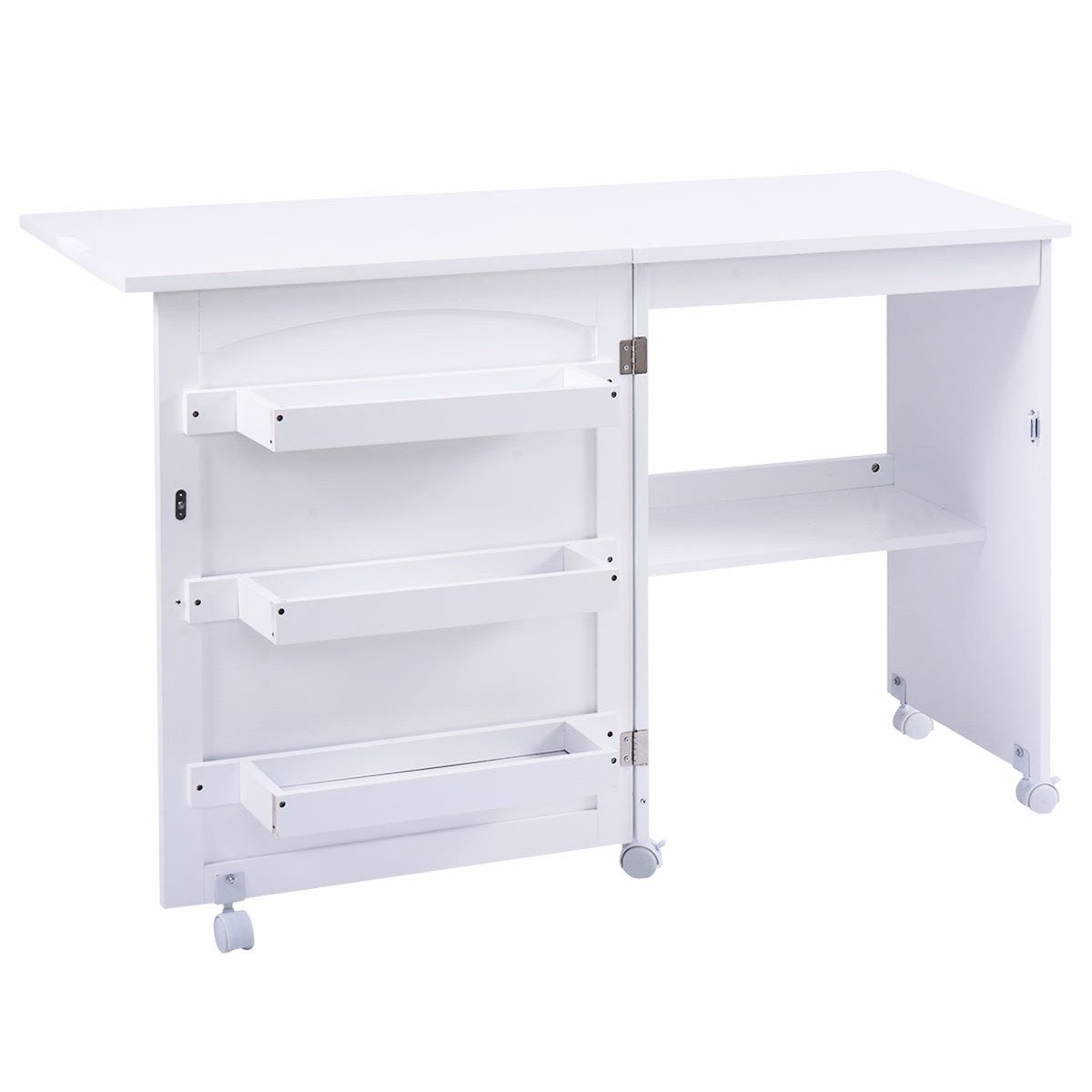 COSTWAY Regal-Schreibtisch, Nähschrank klappbar & rollbar, mit Stauraum, 11 günstig online kaufen