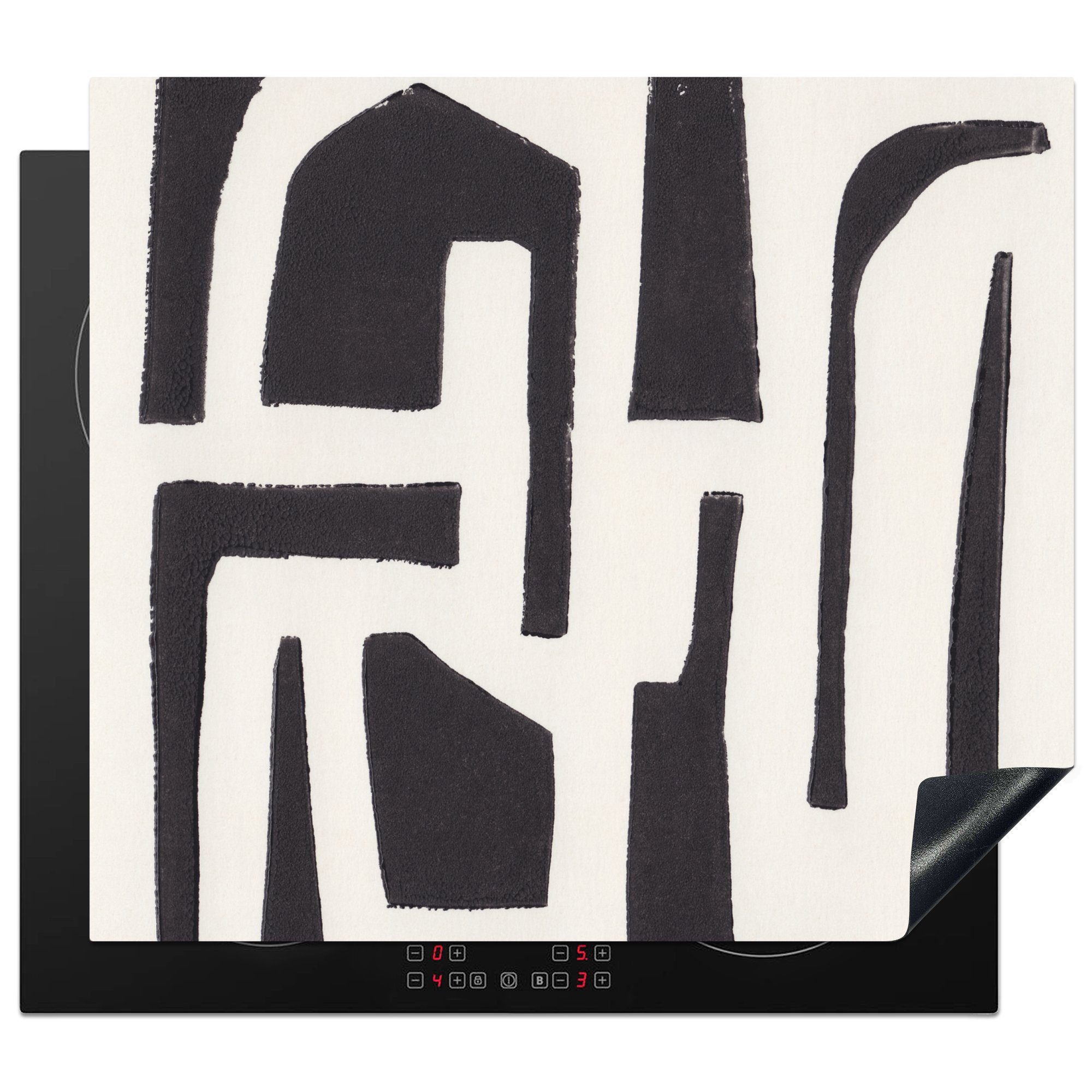 MuchoWow Herdblende-/Abdeckplatte Formen - Abstrakt Schwarz, tlg), - cm, Vinyl, - 60x52 nutzbar, (1 Arbeitsfläche Pastell Ceranfeldabdeckung Mobile