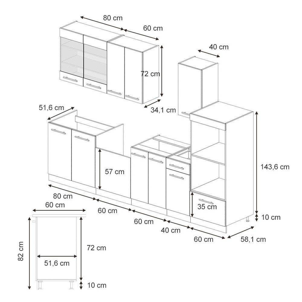 Vicco Küchenzeile Fame-Line, Dunkelgrau/Anthrazit, 300 cm günstig online kaufen