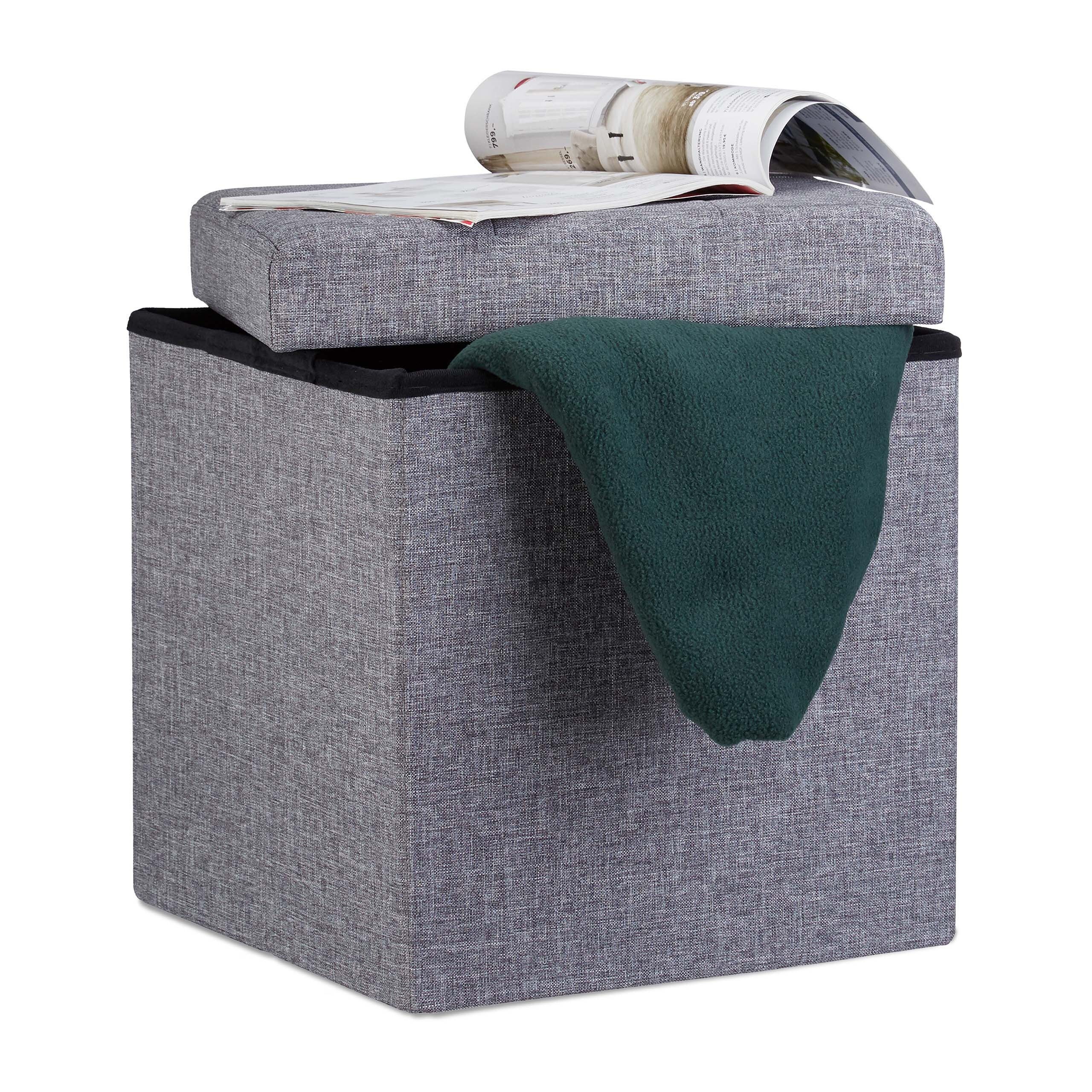 relaxdays Stauraumhocker Faltbarer Sitzhocker mit Stauraum Leinen (1 St), Dunkelgrau