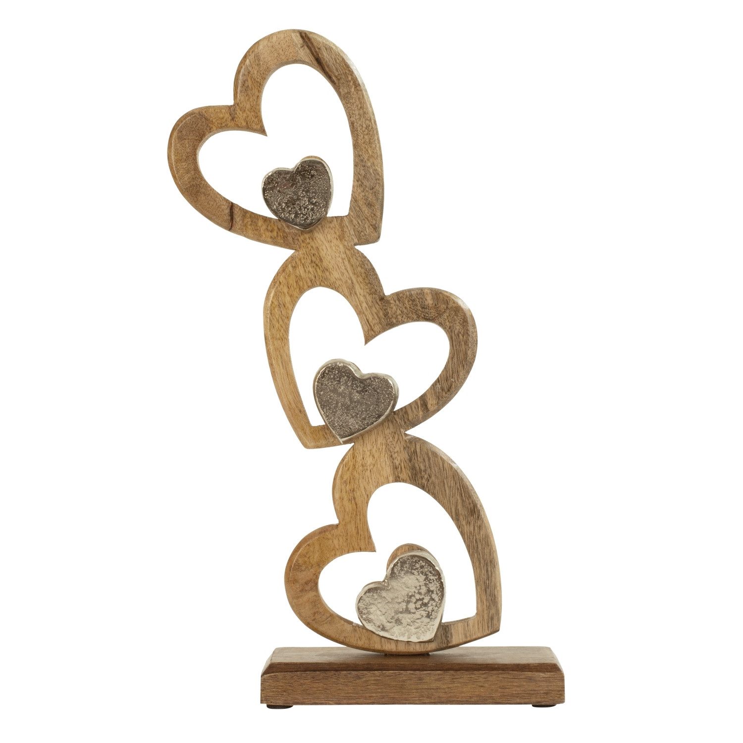 Macosa Home Herzen 40 cm Metall Holz Braun Silber (Dekoskulptur Deko, 1 St., Edle Dekoration & Geschenkidee Hochzeit Jahrestag), Dekofigur Wohnaccessoire für Regal, Tisch, Sideboard