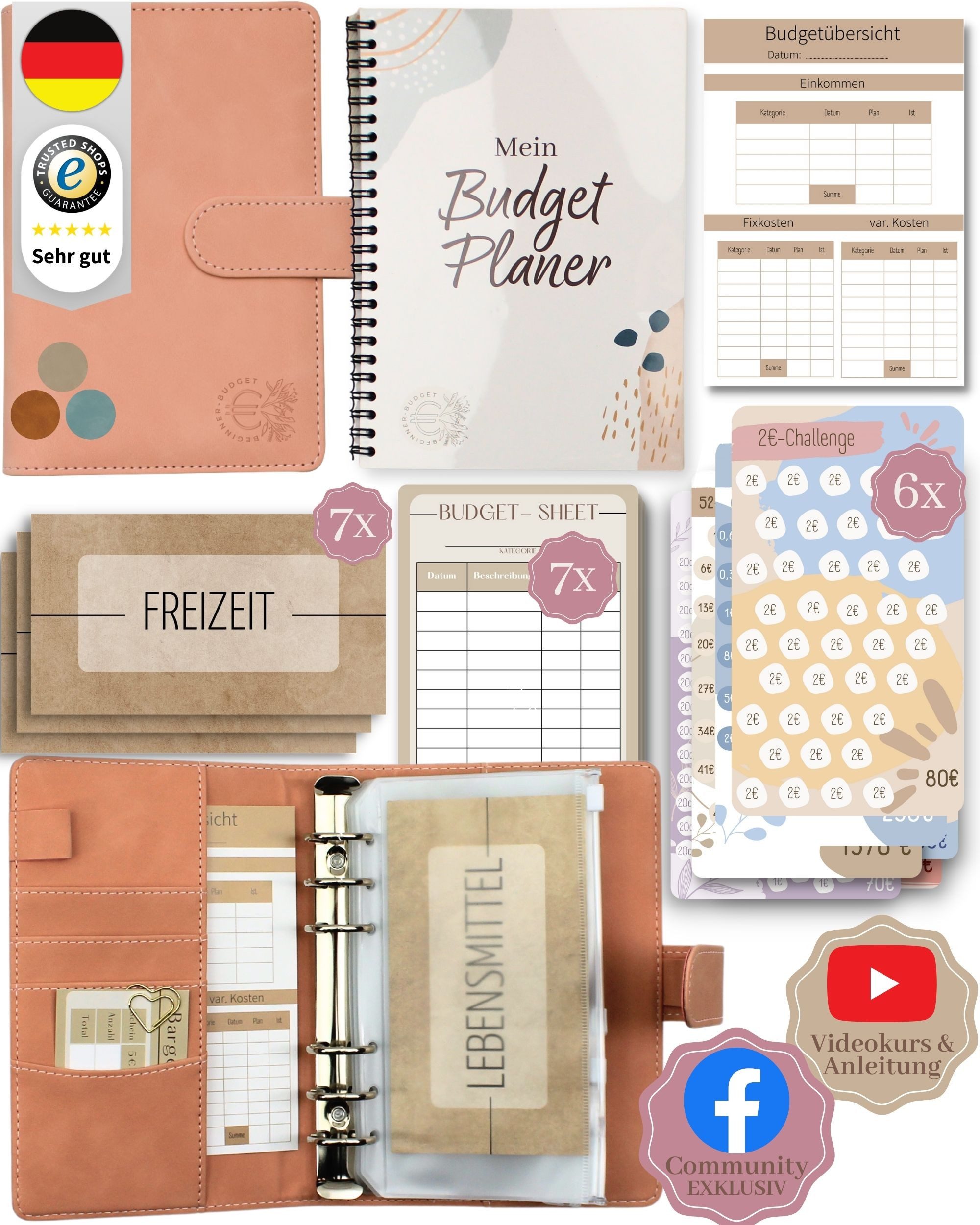 BeginnerBudget Ringbuchkalender Budget Planner & Haushaltsbuch Starter-Set: Sparbuch & Spar-Challenges, In Deutschland produziert und zusammengetragen