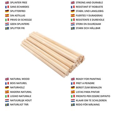 Belle Vous Kantholz 100 Stück Runde Holzstäbe 18cm Naturholz - Extra lange Holzdübel 12mm, 100 Holzstäbe Rund Natur 18cm Holzdübel Set 12mm Extra Lang