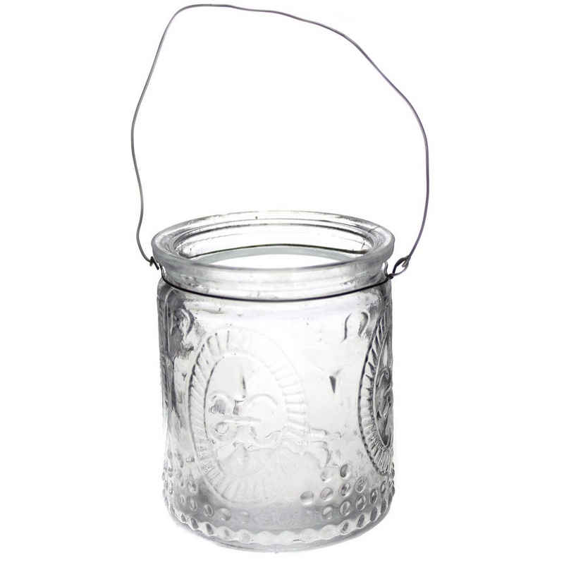 Annastore Hängewindlicht H 7 cm -Teelichtgläser klar im Vintage Look (6 St), Hängeteelichthalter, Teelichtglas
