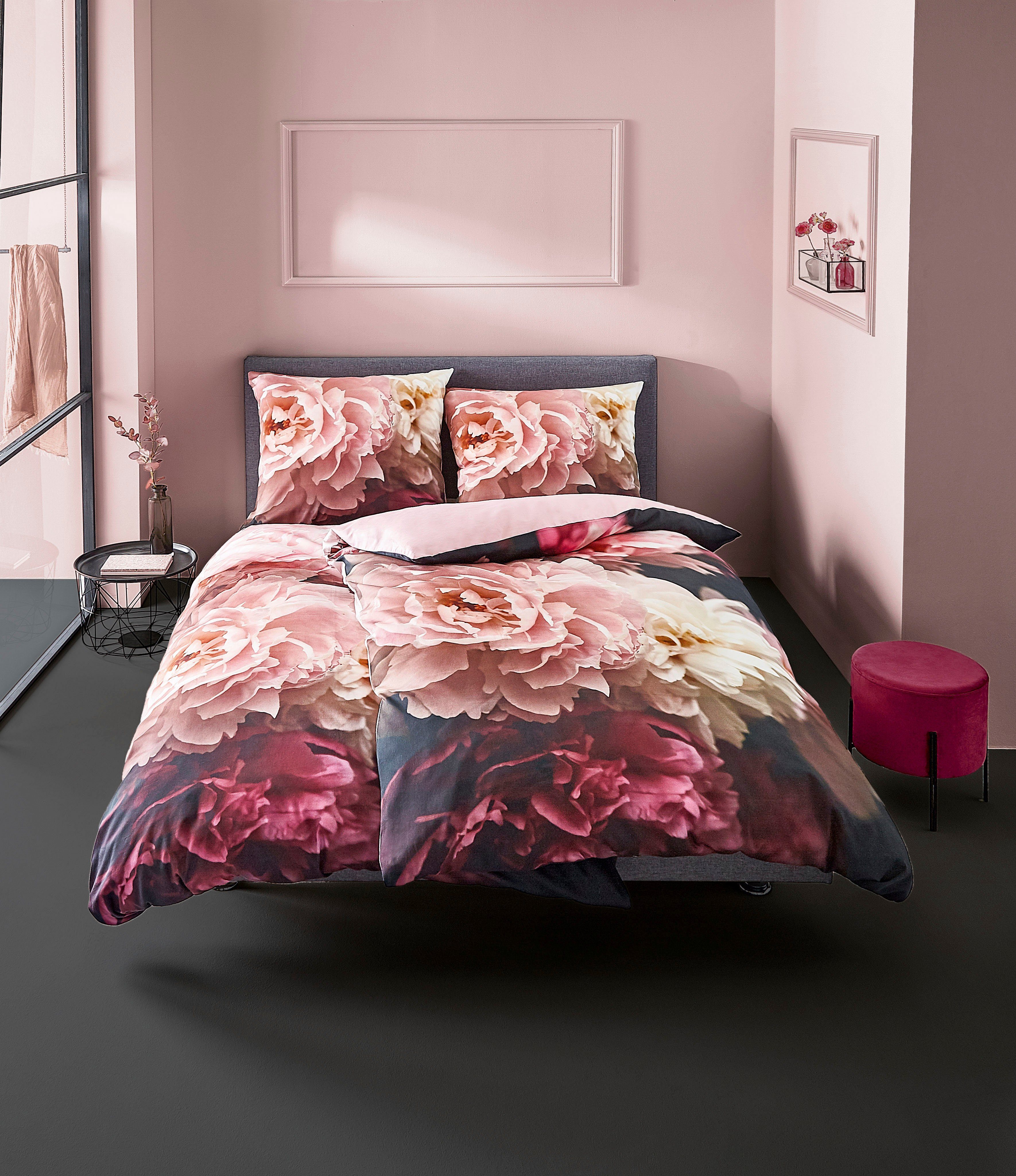 Kleine Wolke Bettwäsche Rosemarie in Gr. 135x200 oder 155x220 cm, Mako-Satin, 2 teilig, Bettwäsche aus Baumwolle, geblümte Bettwäsche mit Reißverschluss – Bild 2 von 3