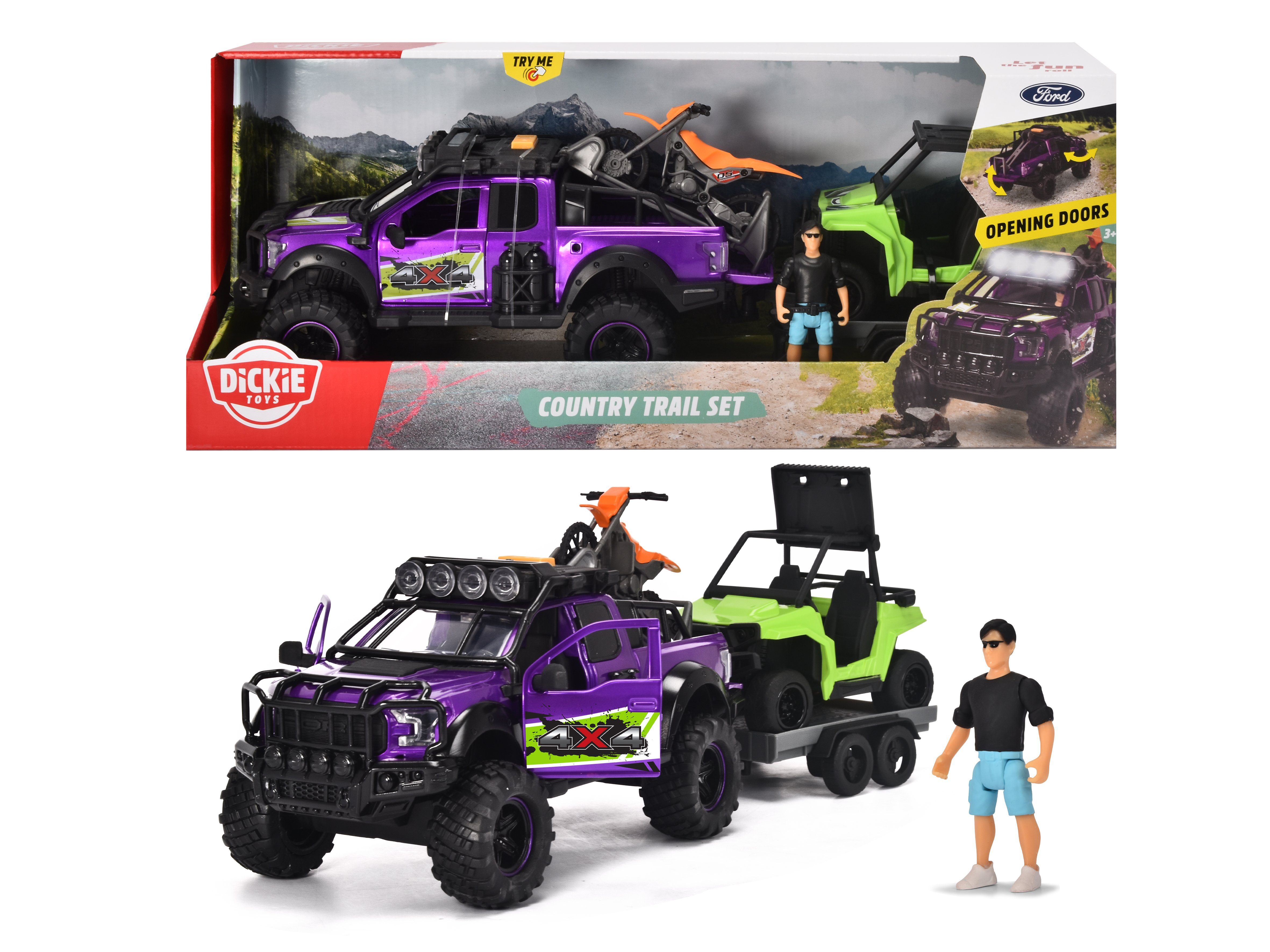 SIMBA Spielzeug-Auto Dickie Toys - 3-in-1 Spielzeugauto Country Trail Set - Ford Raptor Geländewagen