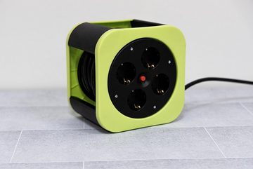 REV Kabelbox/ Kabeltrommel 4-fach (Schutzkontaktsteckdosen, 10m, grün), + Steckdosenstrahler weiß, IP44, dimmbar