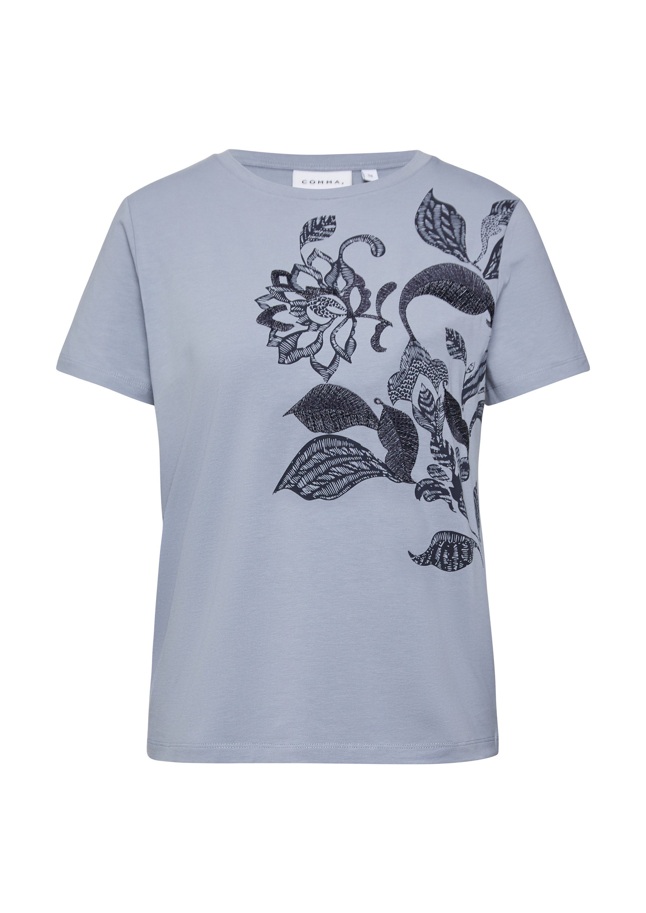 comma Kurzarmshirt T-Shirt T-Shirt mit Frontprint aus Baumwollmix