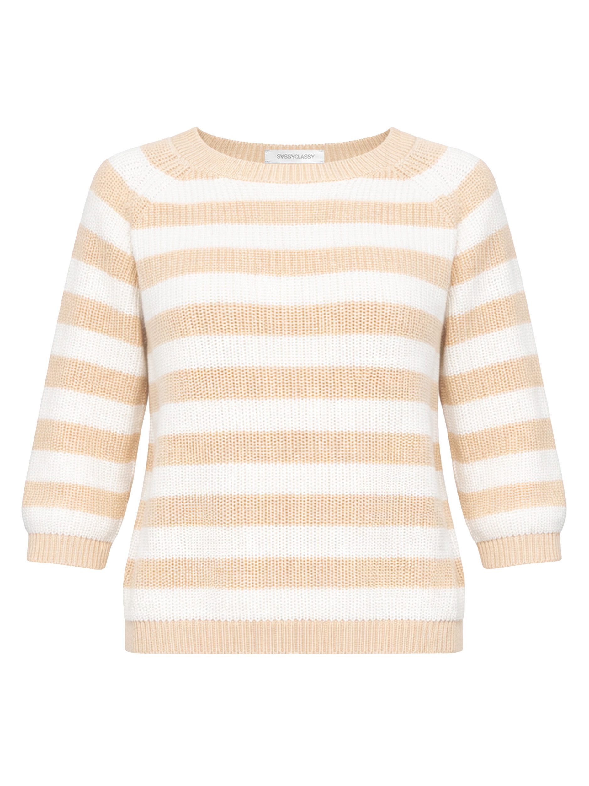 SASSYCLASSY Strickpullover Baumwoll-Pullover mit 3/4-Ärmeln für Damen Gerad günstig online kaufen
