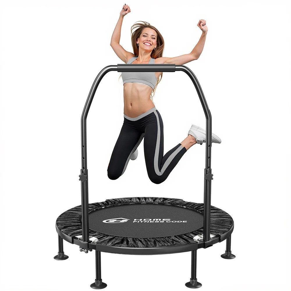 ZAISZE Fitnesstrampolin Indoor Trampolin klappbar ohne Installation 40 Zoll, Ø 102 cm, Tragfähigkeit 150KG, 5 verstellbare Handgriffstufen