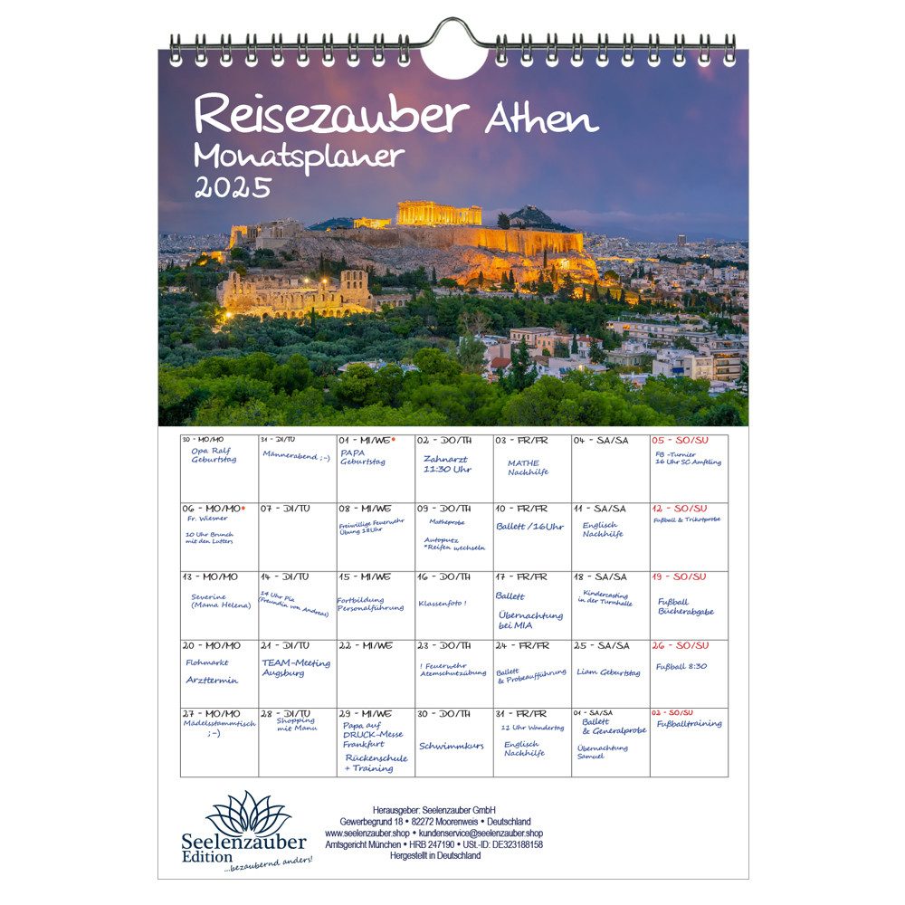 Seelenzauber Wandkalender Reisezauber Athen Wand- Planer Kalender 2025 