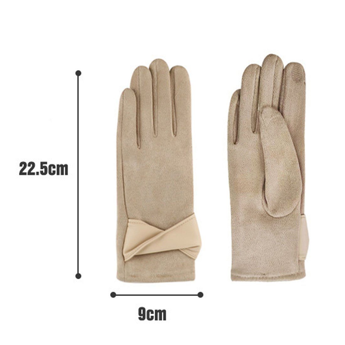 DÖRÖY Fleecehandschuhe Gepolsterte Damenhandschuhe, Kaffee Schleife Handschuhe mit warme berührbarer
