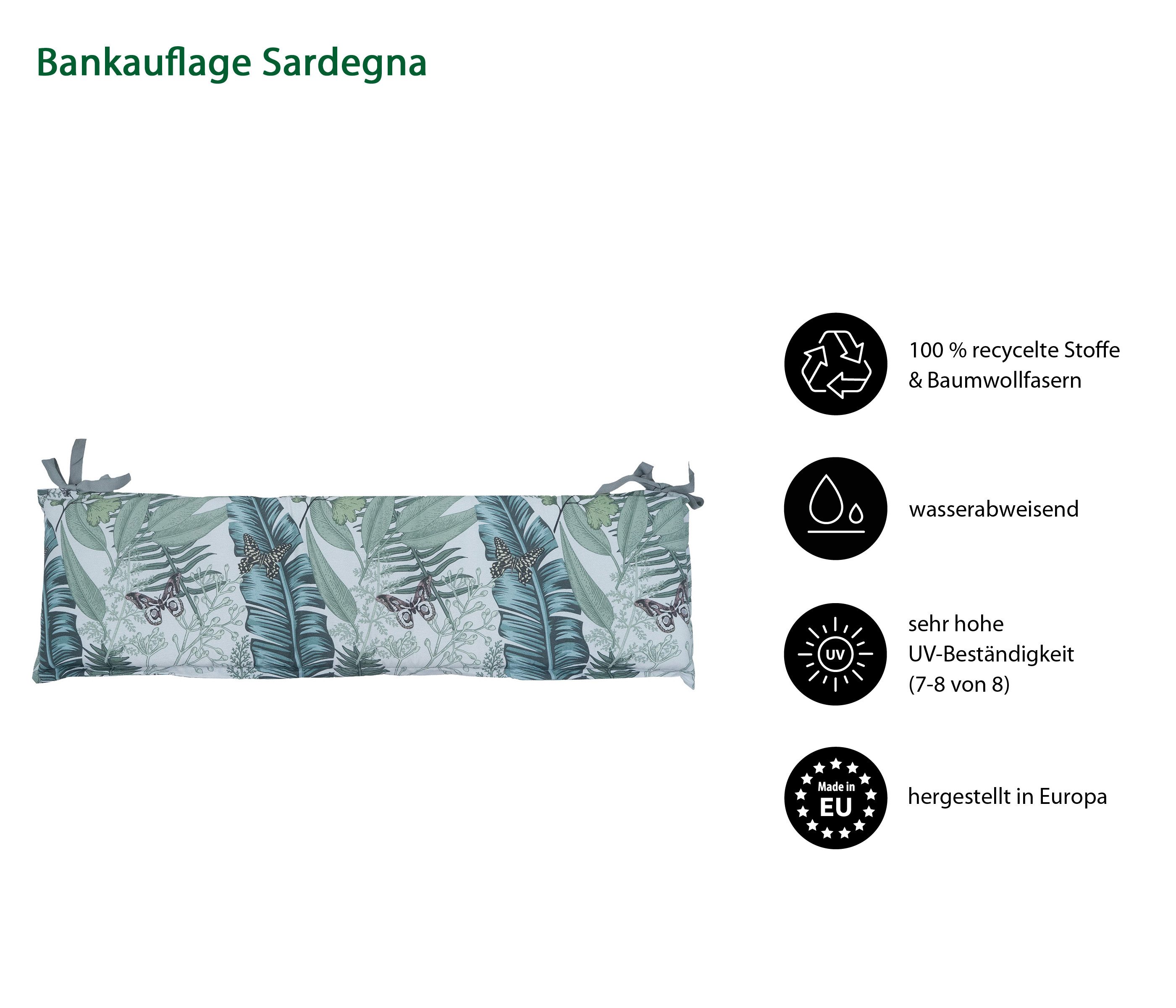 Dehner Polsterauflage Polster Sardegna, 116 x 6 x 47 cm, Baumwolle / Polyester / Viskose, wasserabweisende Bankauflage für 2-Sitzer, mit Befestigungsbändern