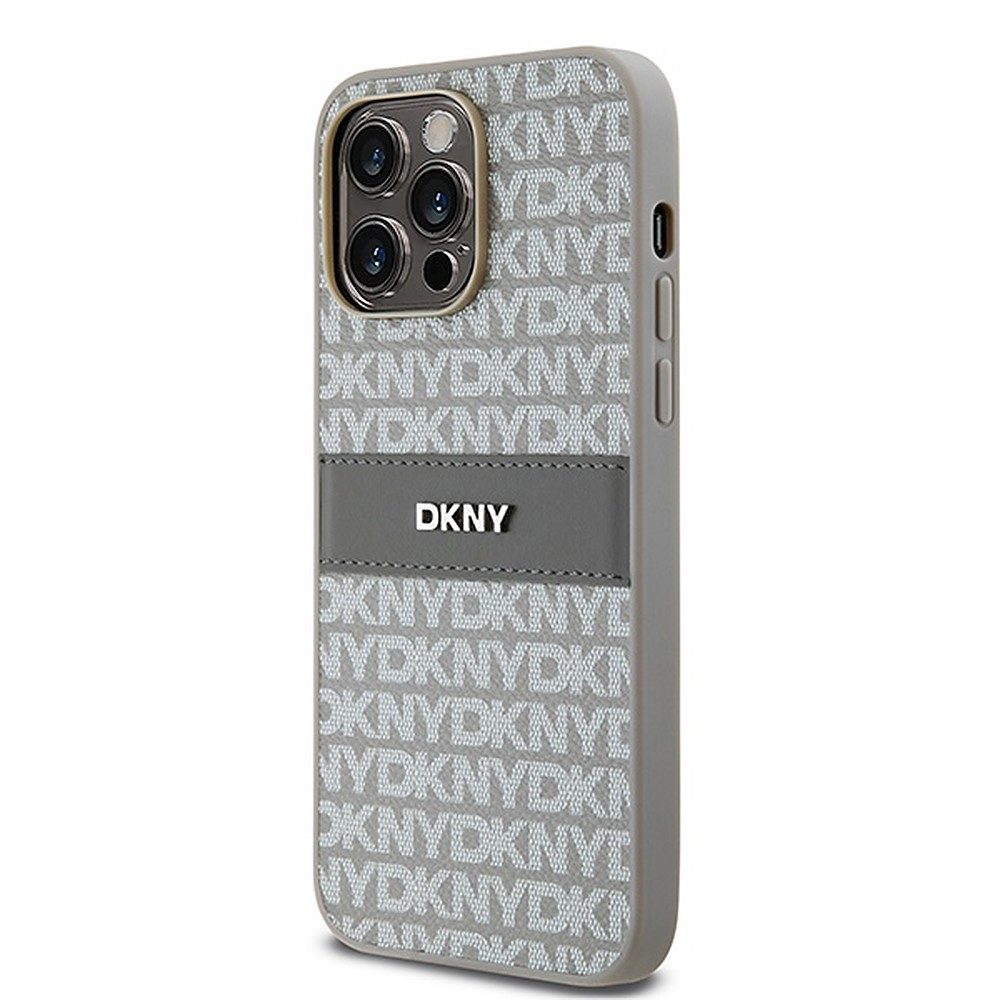 DKNY Handyhülle Schutzhülle Backcover, DKNY-Schriftzugmuster, Lederstreifen mit Metalllogo