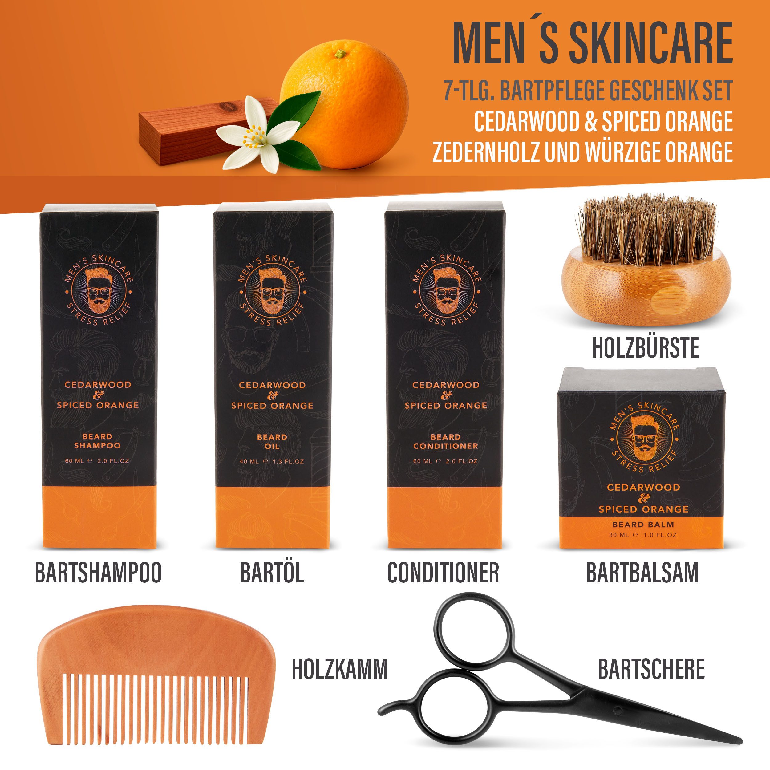 BRUBAKER Bartstyling-Set Bartpflege Geschenk Set für Männer, Herren Wasch- und Pflegeset, 7-tlg., für das Peeling, zum Waschen, Cremen, Ölen, Schneiden und Kämmen, Bartset Bartpflegeset Geschenk für Papa, Vatertagsgeschenk