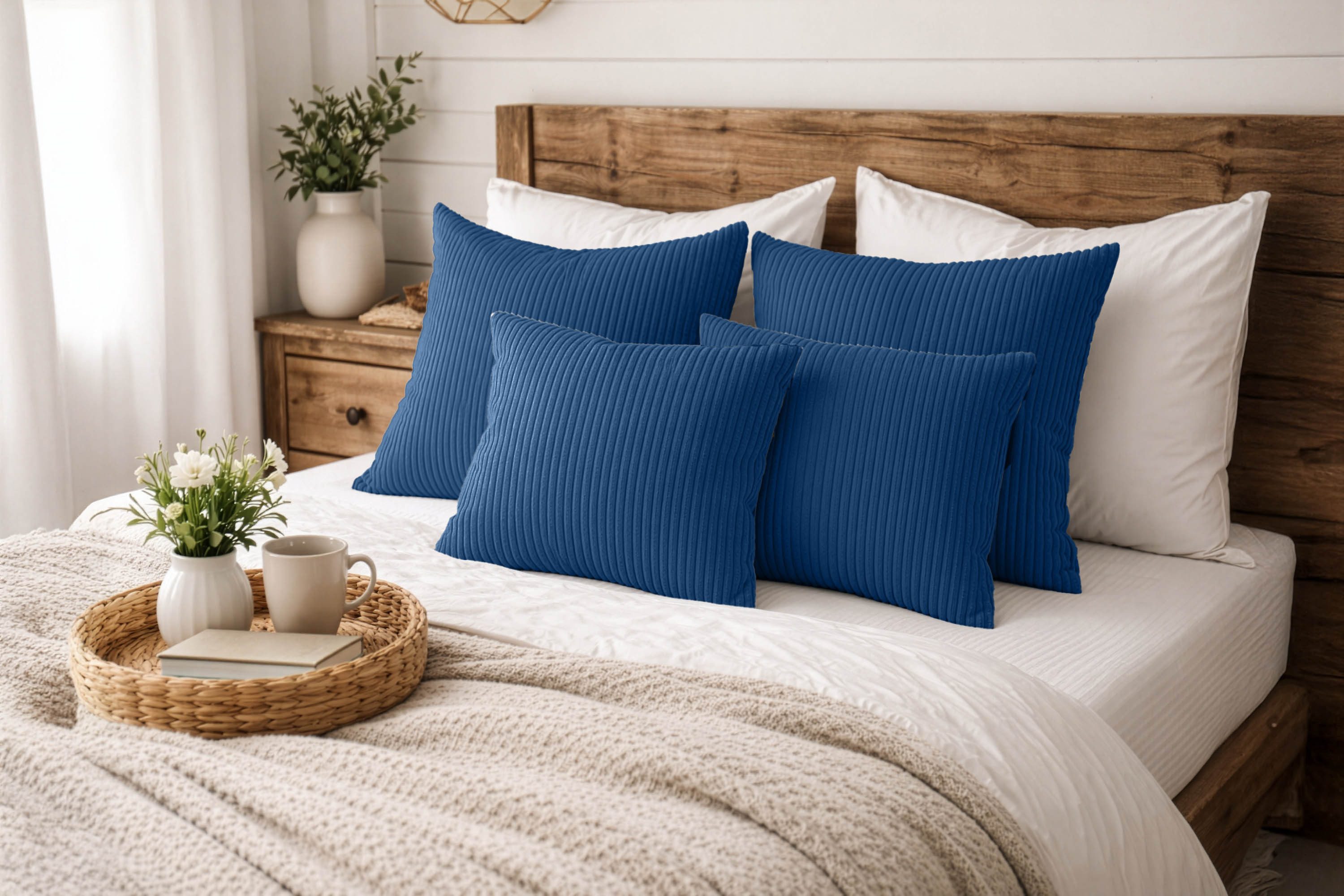 Amilian Dekokissen Sofakissen 4er Set mit Füllung - 2x 45x45 + 2x 35x45 cm, Hotelverschluss, waschbar, formstabil