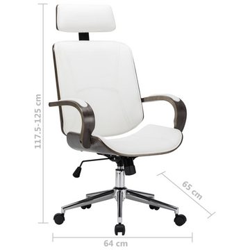 vidaXL Bürostuhl Drehbarer Bürostuhl mit Kopfstütze Weiß Kunstleder und Bugholz (1 St)