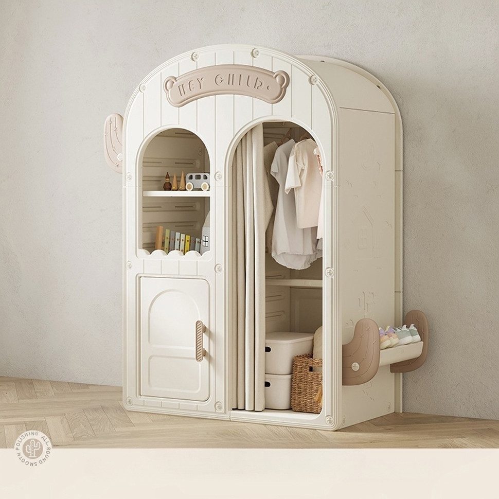 habeig Kinderkleiderschrank Beige-Hellbraun, 132x115x53cm, mit Kleiderstang günstig online kaufen