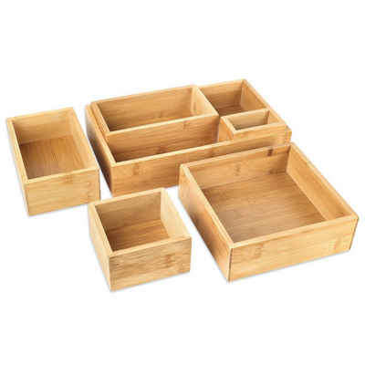 Schramm Aufbewahrungsbox Schramm® 6-tlg. Set Aufbewahrungsboxen aus Bambus 5 Größen Ordnungsbox Organizer Set Schubladen Ordnungssystem